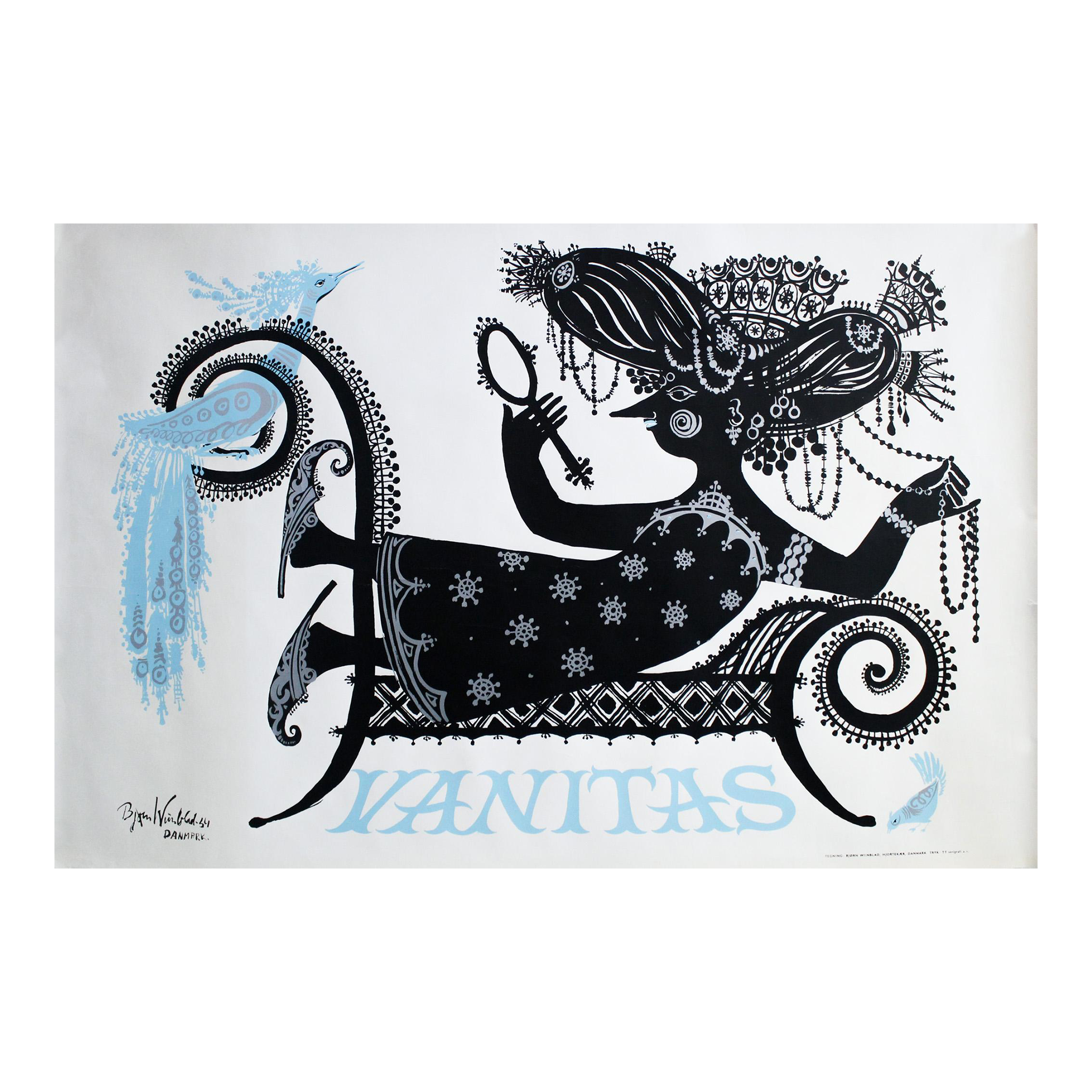 1954 Danish Poster, Vanitas (Blue Version) by Bjorn Wiinblad