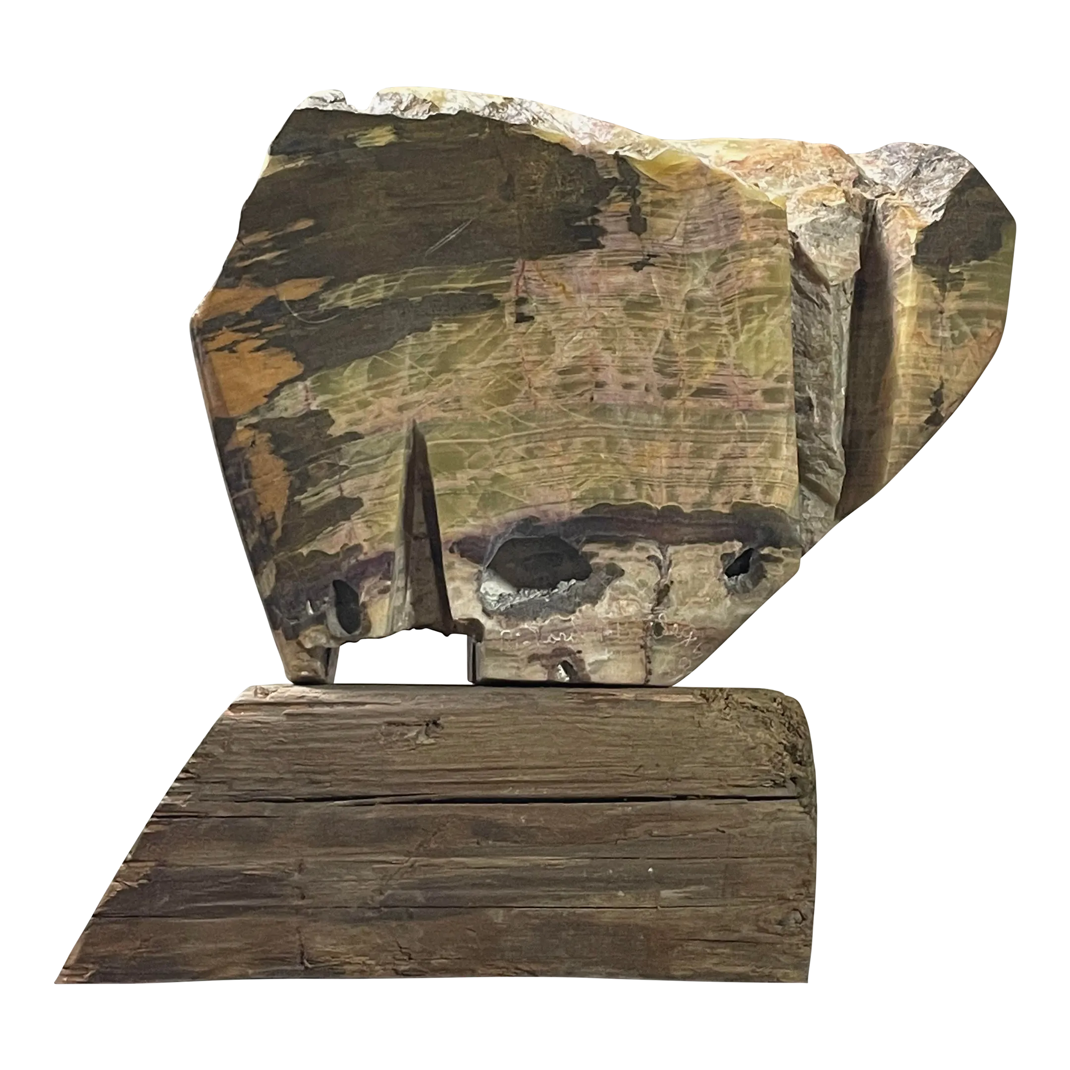 Vintage Abstract Modernist Onyx Sculpture With Wood Stand