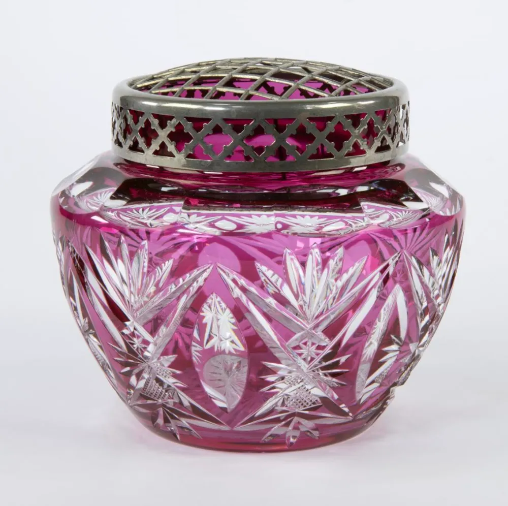 Large Purple and Clear Cut Crystal Picque-Fleurs Vase by Charles