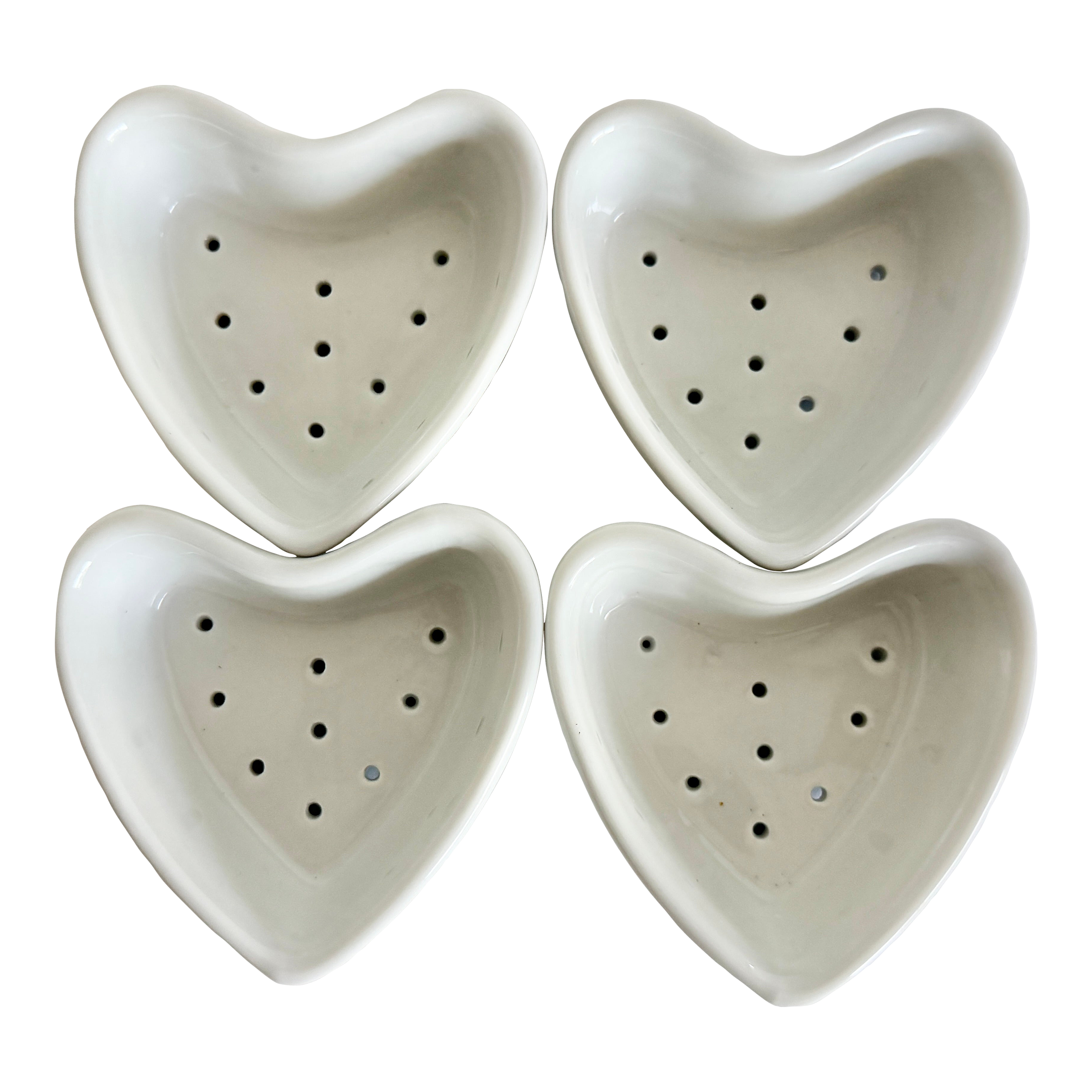 Late 20th Century French Porcelain Heart Shape Cheese Molds - Set of 4