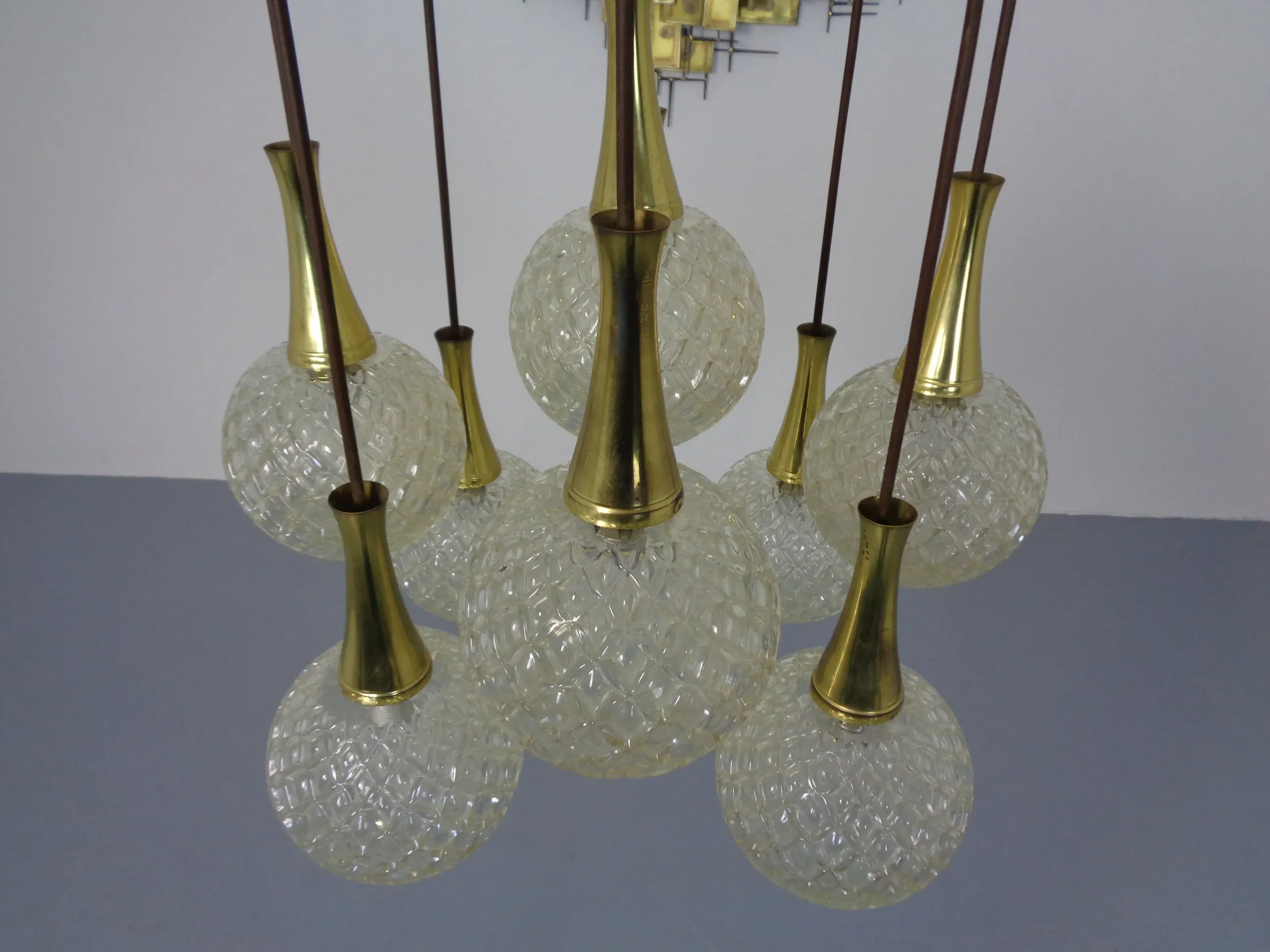 German Glass & Brass Cascade Ceiling Lamp, 1960s