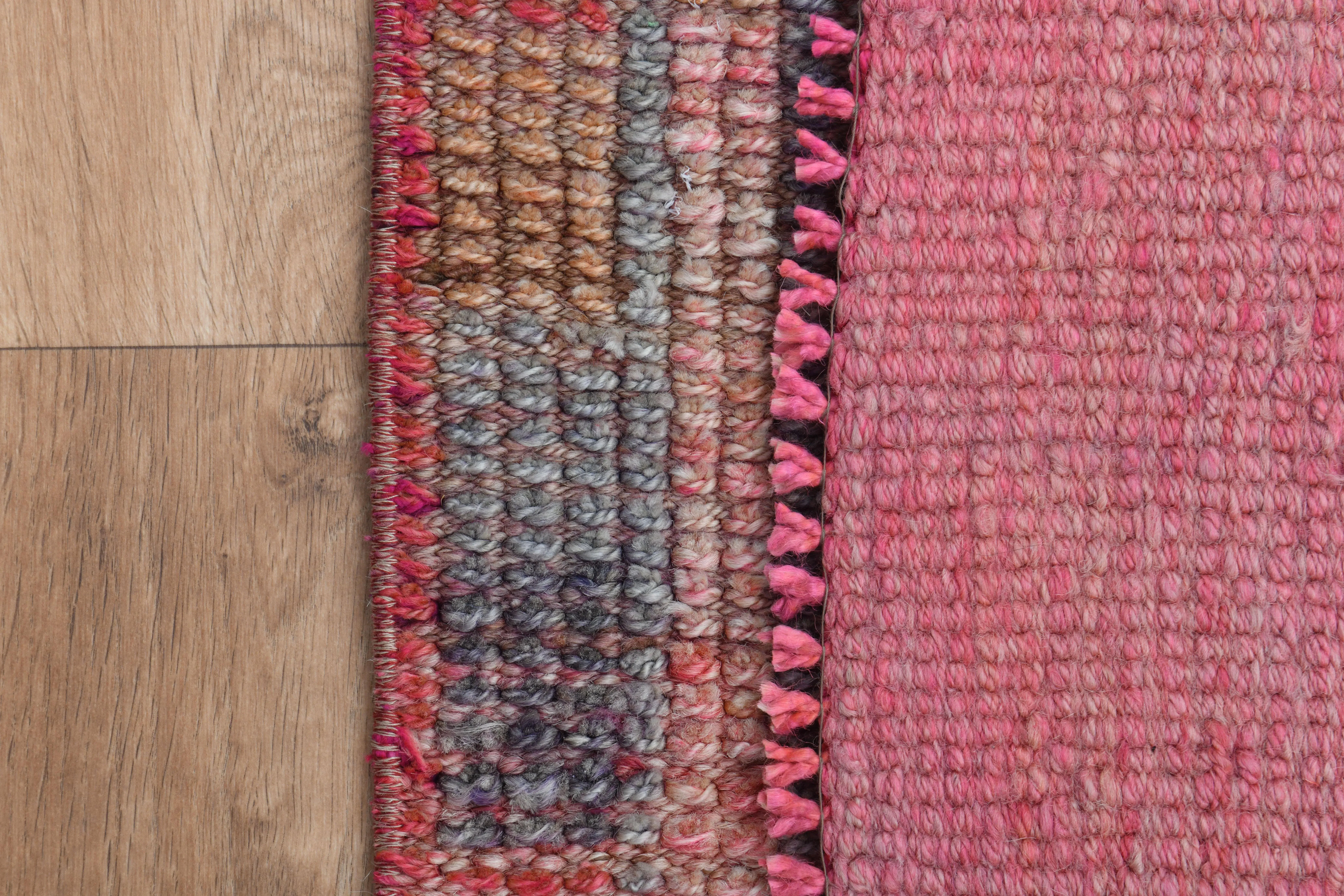 Pink Red Vintage Oushak Wool Turkish Runner Rug