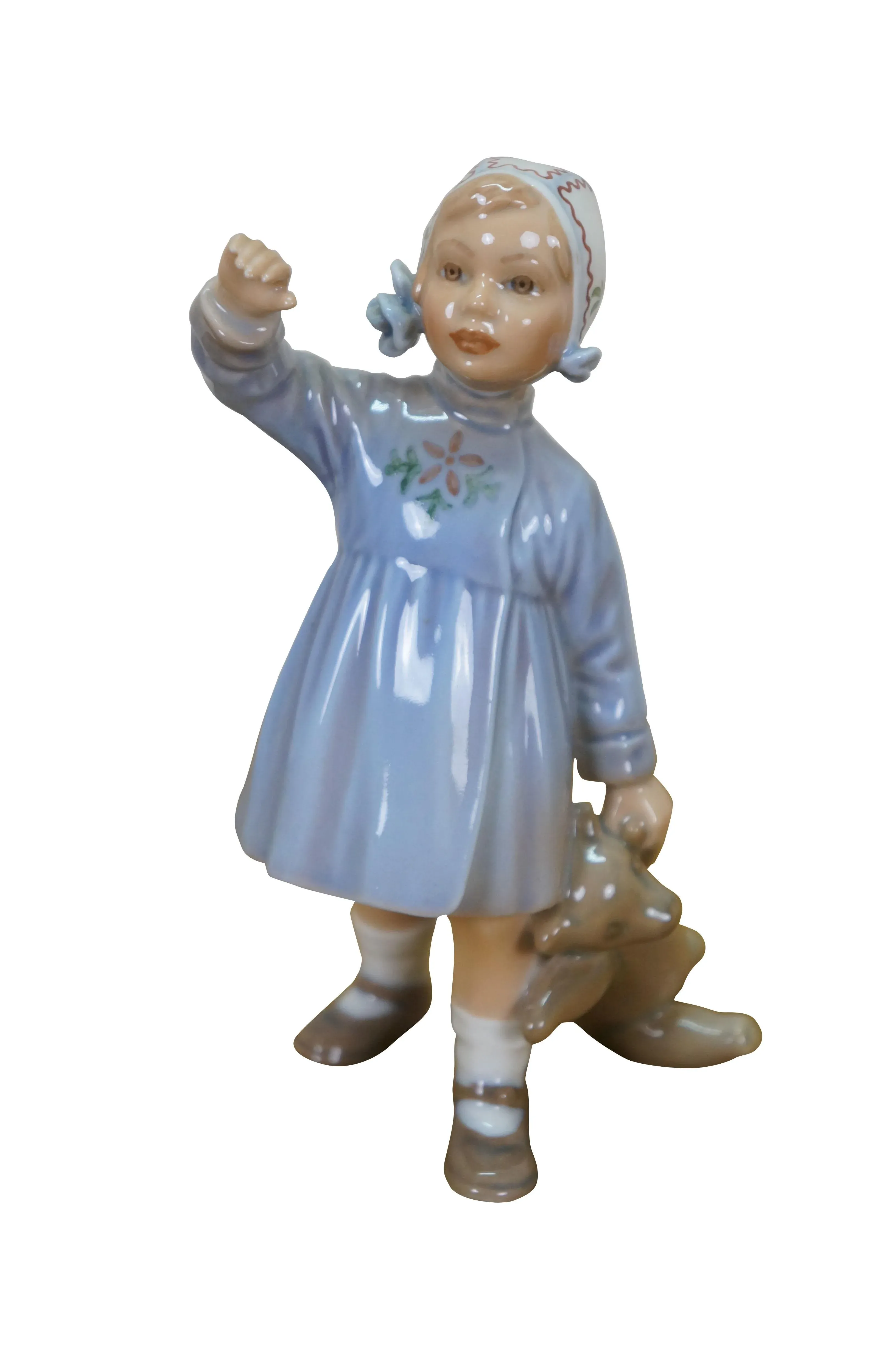 BEARDSLEY ピーター・ビアズリー 1995年製 英国製 人形フィギュア Dahl Jensen Denmark #1152 Porcelain Girl With Teddy Bear Figurine