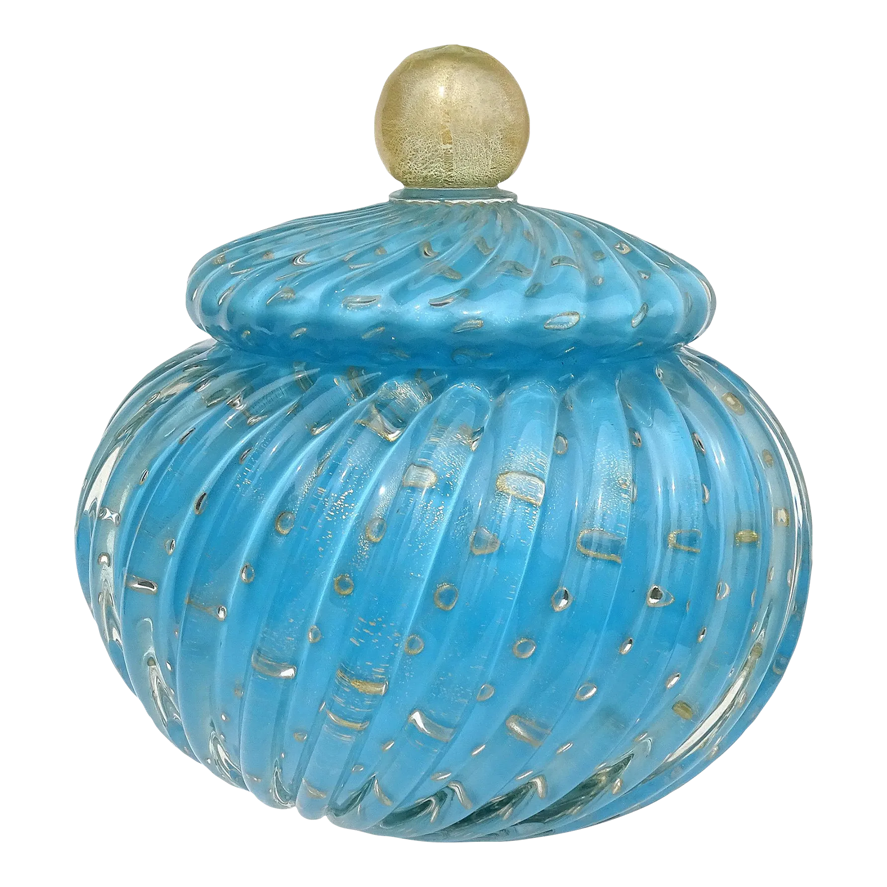Murano Barbini Vintage Blue Control Bubbles Gold Flecks