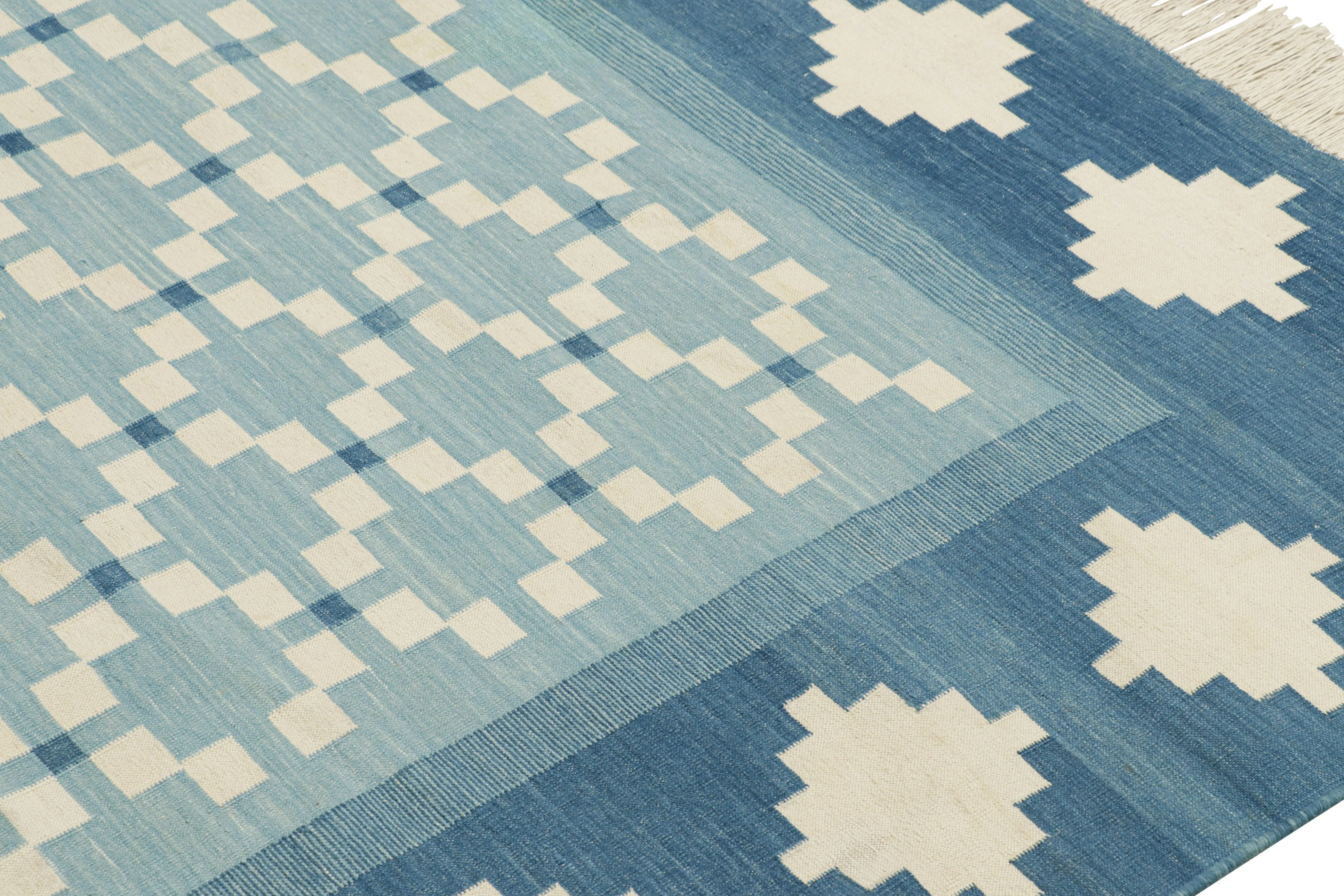 Rug & Kilim's Contemporary Dhurrie Rug in Blue With White