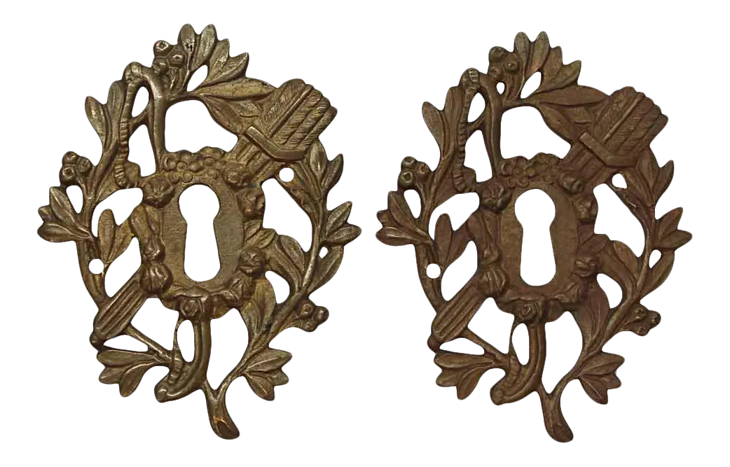 Antique Victorian Brass Cut Out of Keyhole Covers - a Pair | Chairish