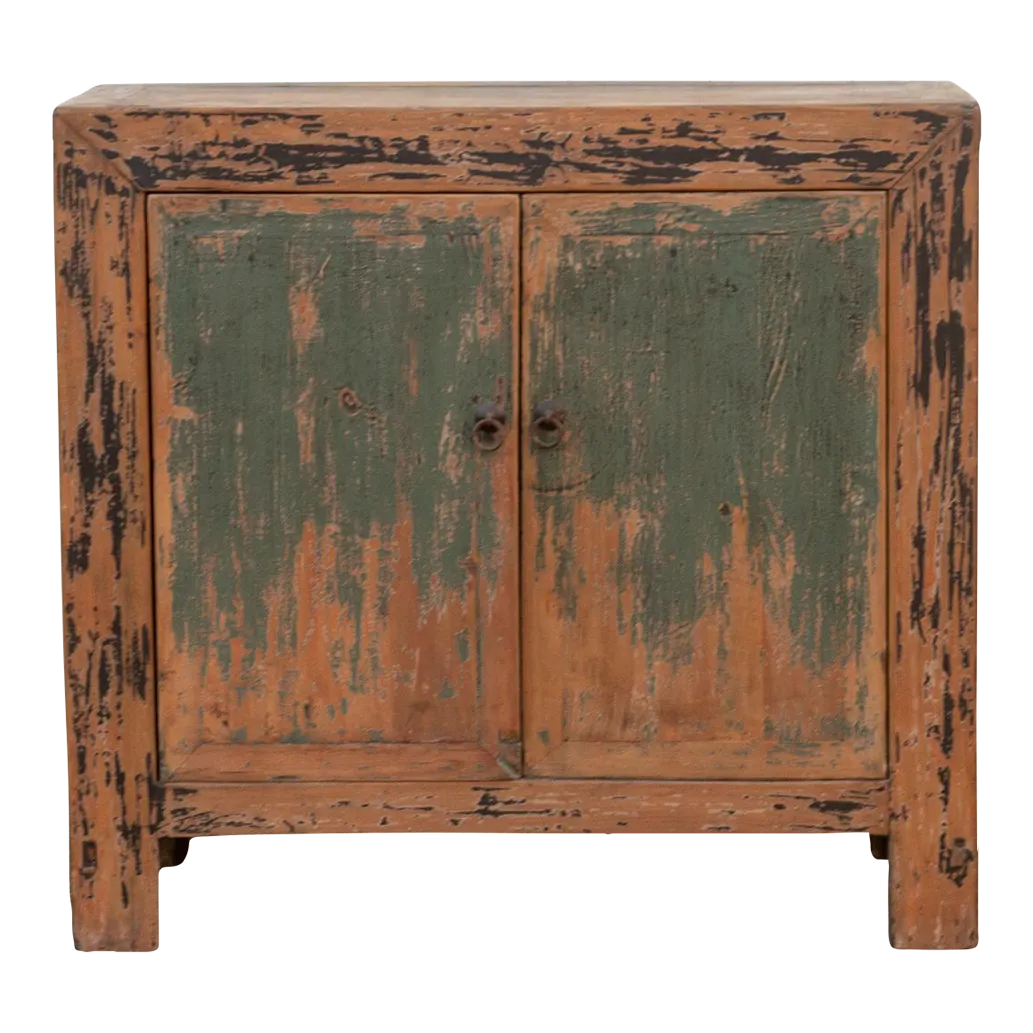 Vintage Teal & Black Asian Cabinet | Chairish