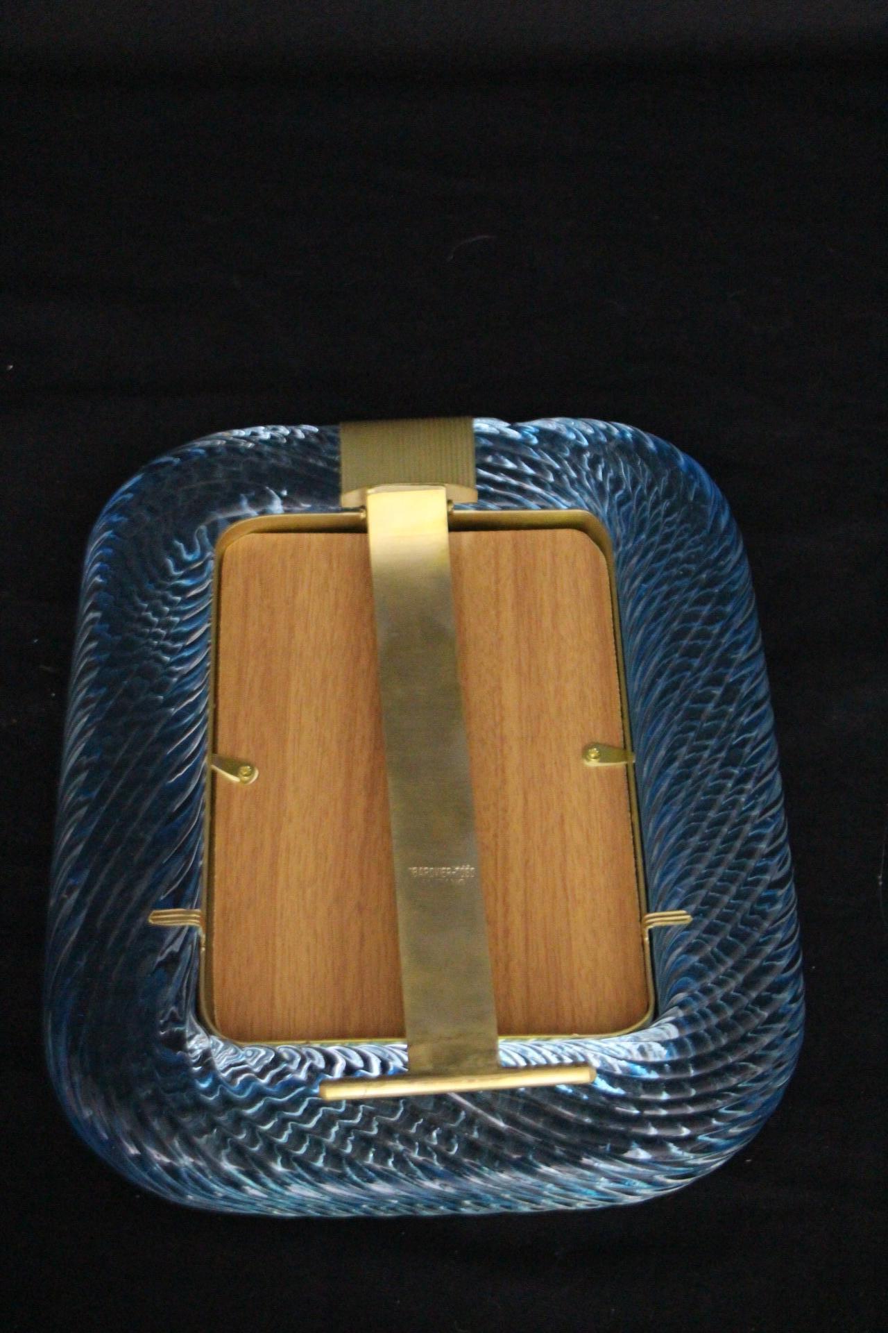 Sky Blue Twisted Photo Frame in Murano Glass and Brass, 2000