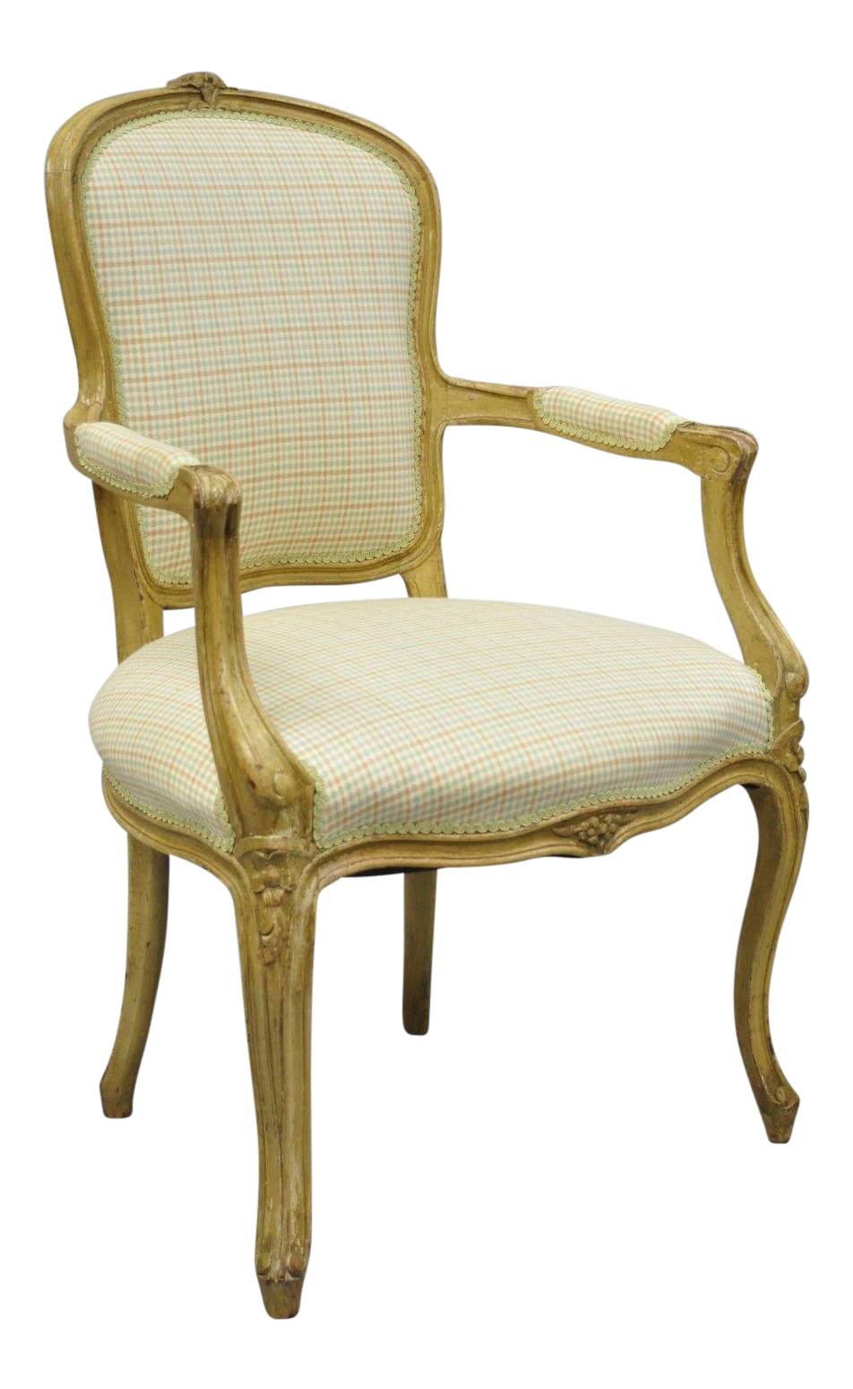 French Country Louis XV Style Armchair Fauteuil Carved Wood Chair A