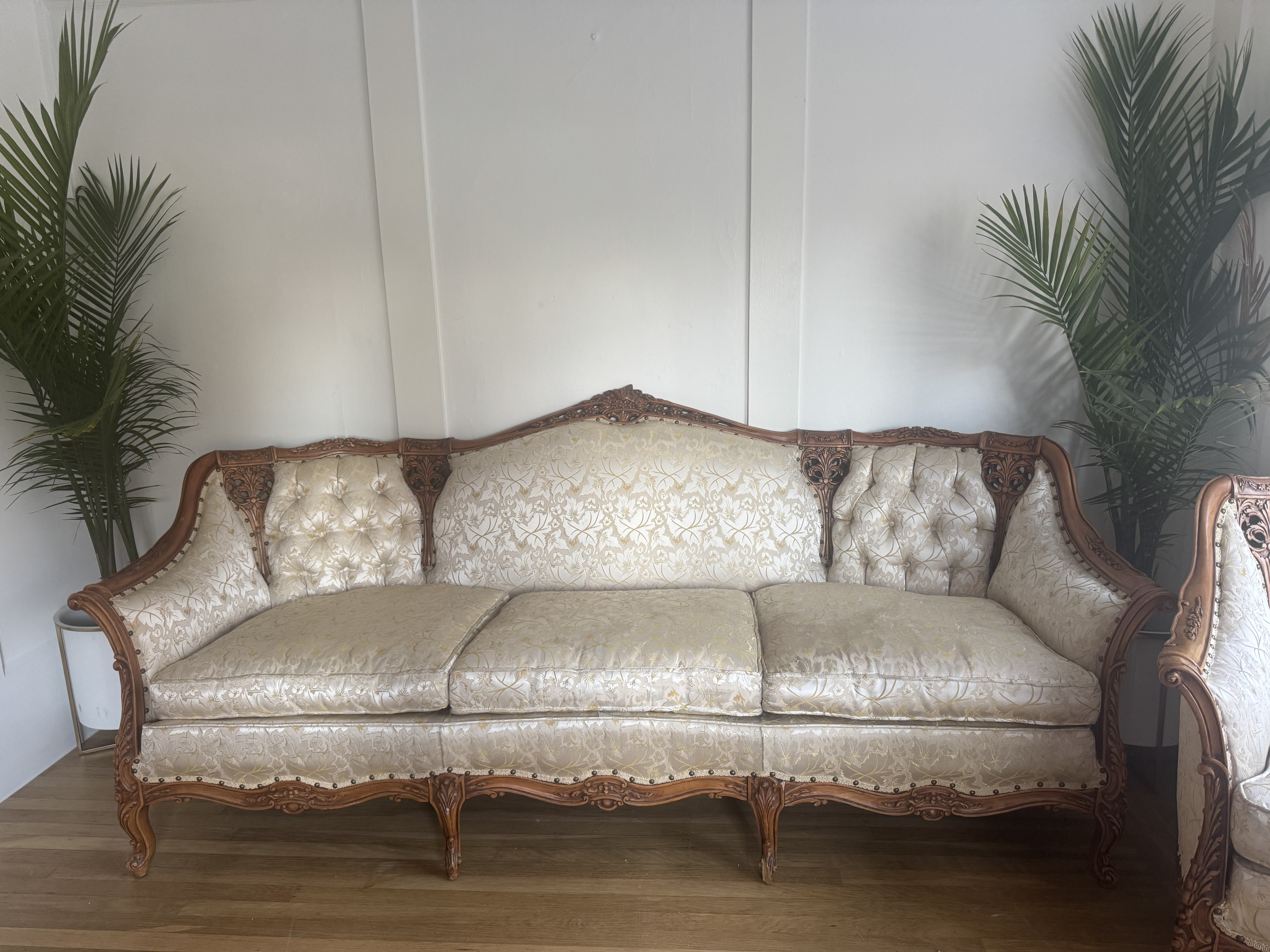 Vintage 1960s French Provincial Carved Wood Tufted Sofa – Custom