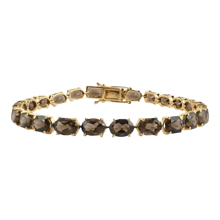 Natural Carat Brown Smoky Quartz Tennis Bracelet 14k Solid