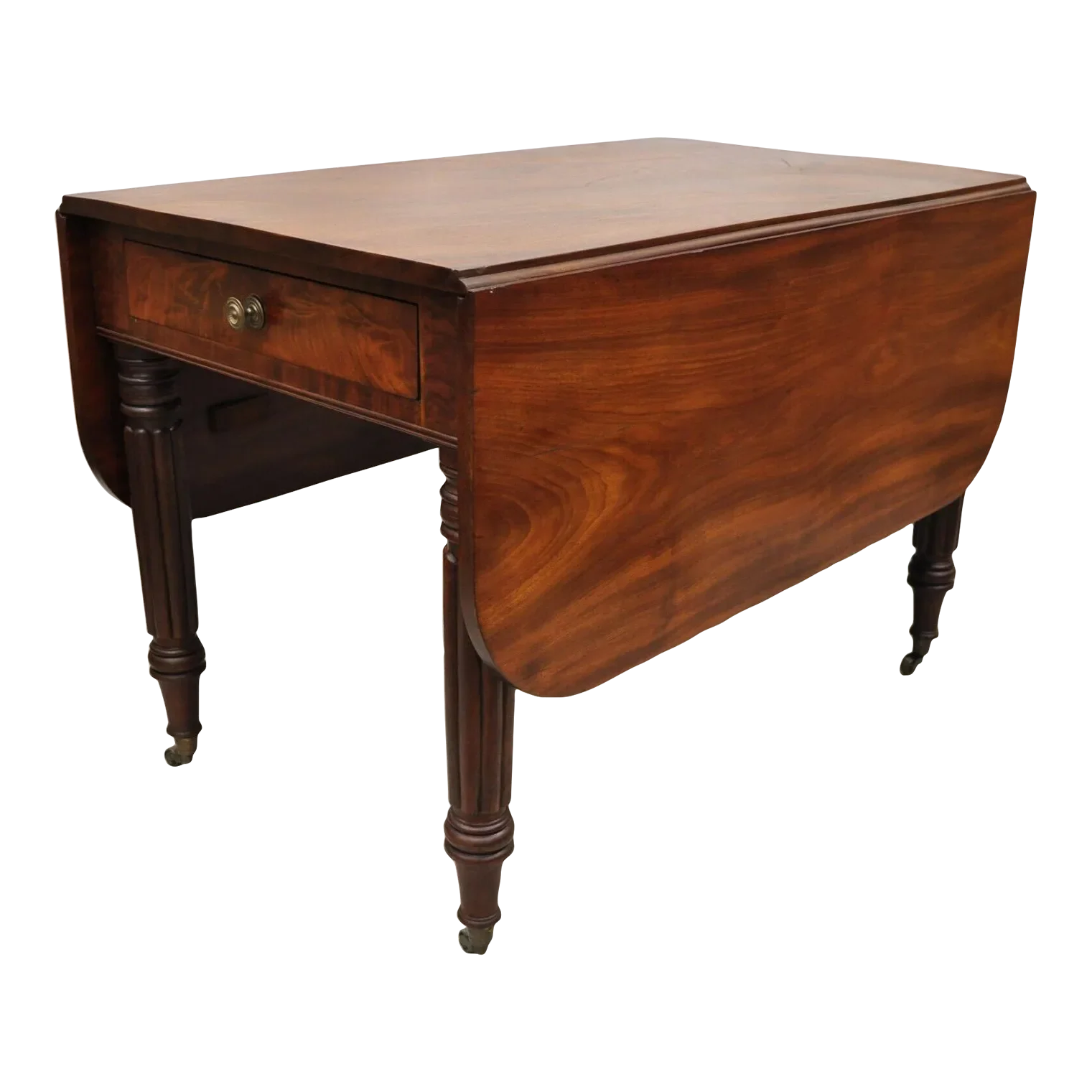 19th C Crotch Mahogany Federal Drop Leaf Breakfast Dining Table W