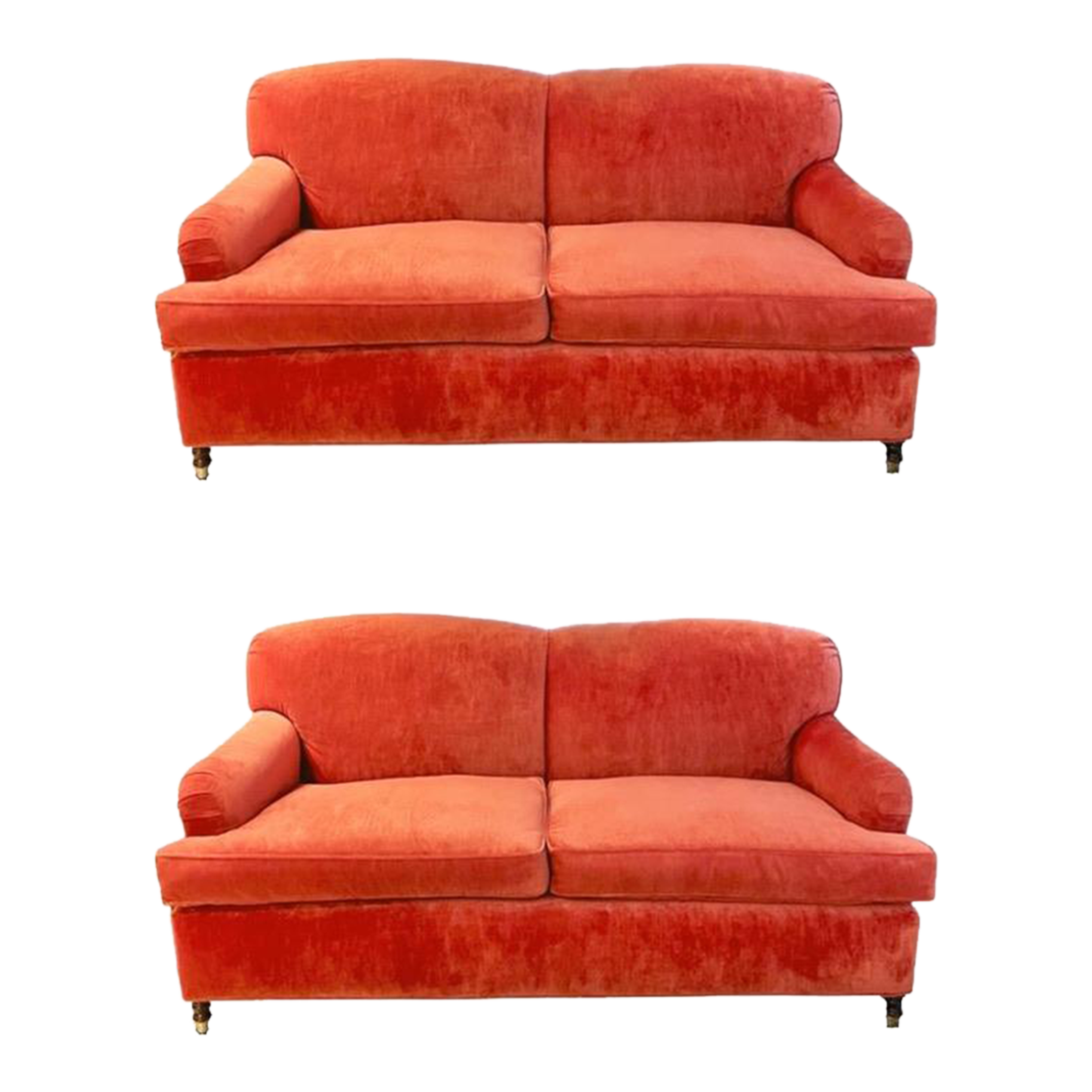 English Roll Arm Sofas in Red Velvet a Pair Chairish