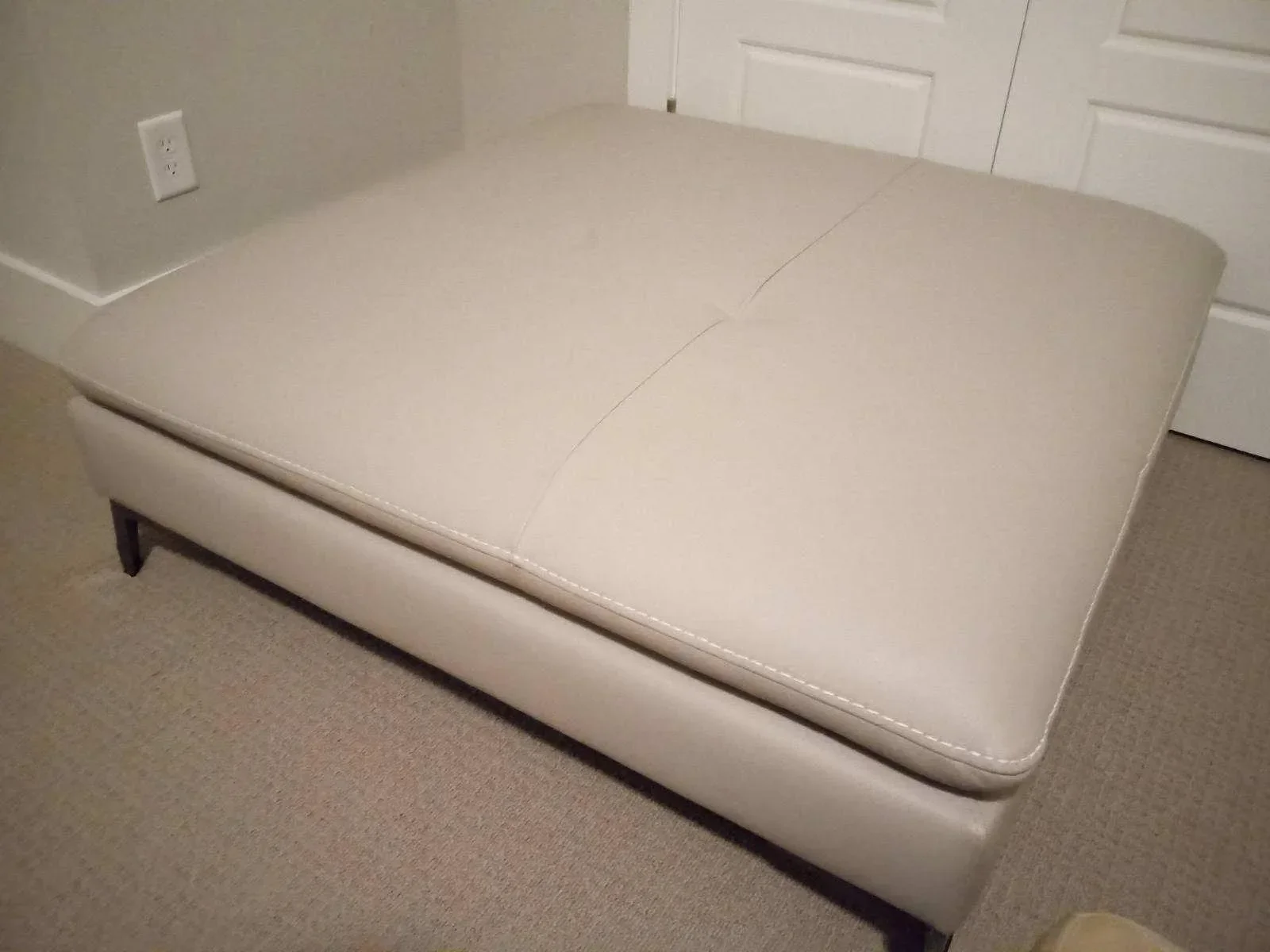 21st Century Roche Bobois Scenario Light Tan Leather Ottoman With Glossy Aluminum Legs