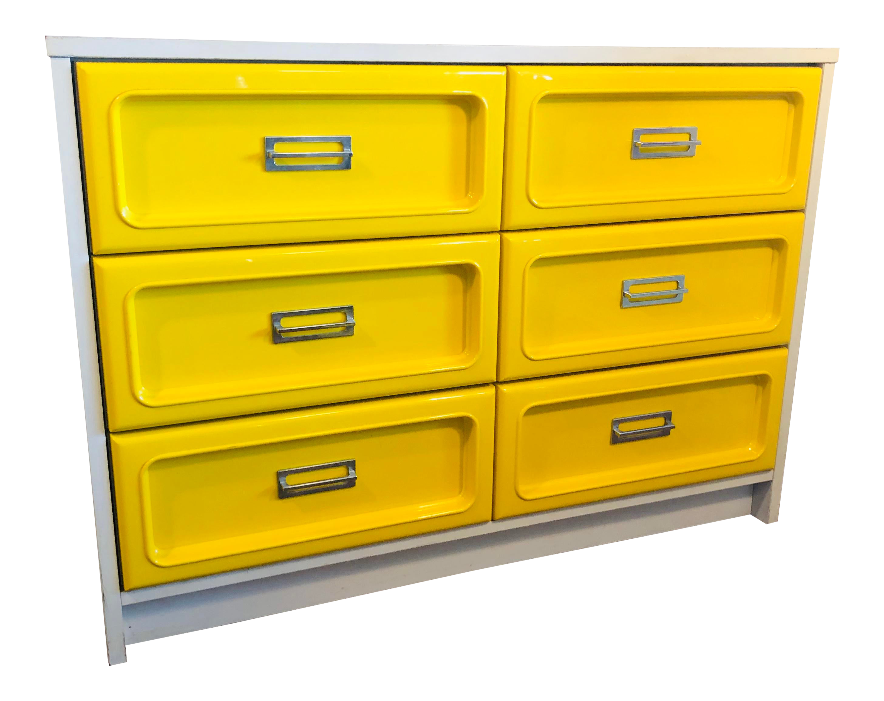 1970s Space Age Pop Modern Yellow Plastic Loewy Style Double