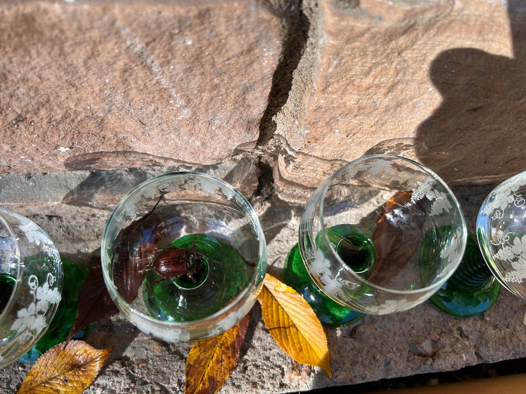 1970s MCM Set of Four German Style Bockling Glasses W/Green  display picture 1