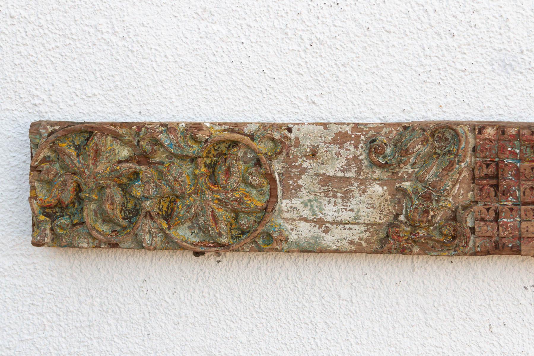 Antique Indo-French Painted Carved Lintel