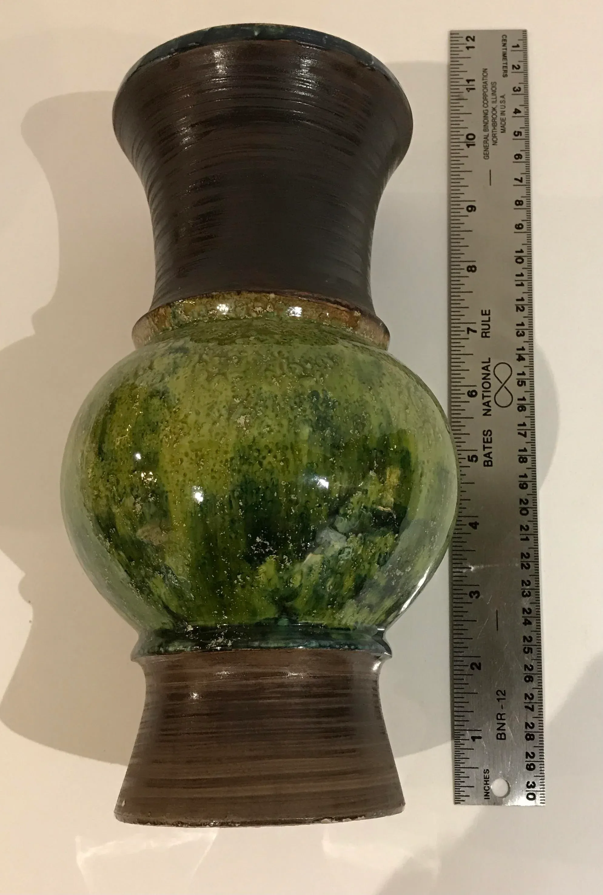 Mid Century Raymor Italy Green Drip Glaze Majolica Vase