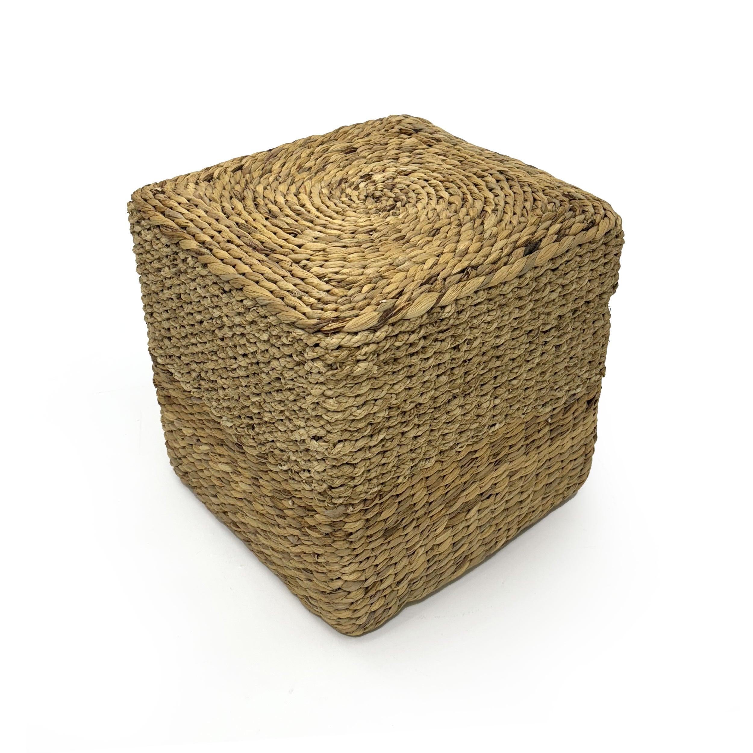 Woven Water Hyacinth Cube Ottoman