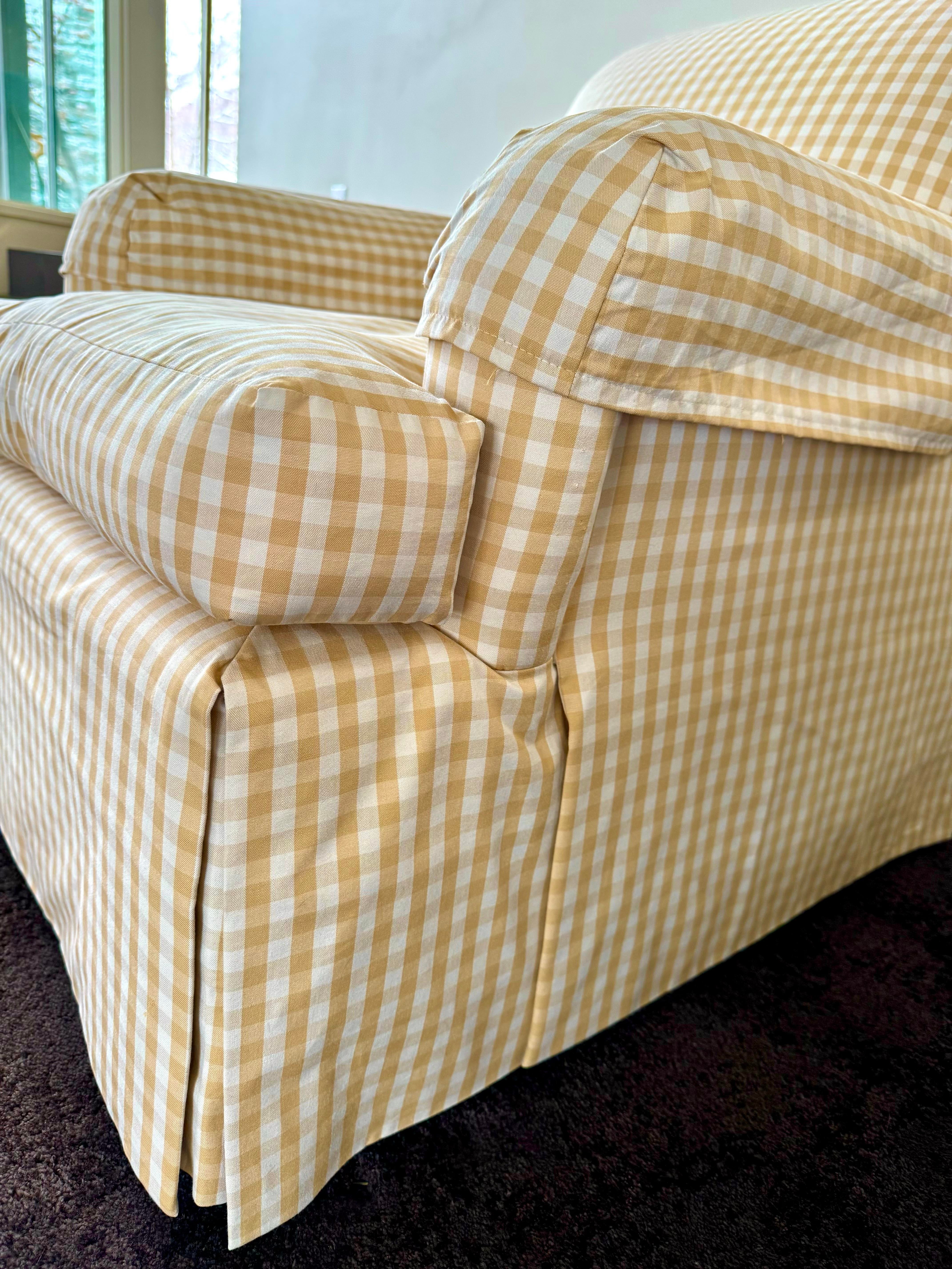 Baker Furniture Bespoke French Country Armchair Ottoman, Gingham Check