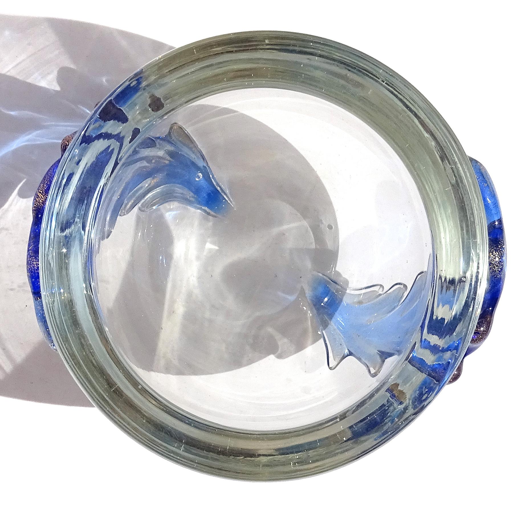 Murano Seguso Vintage Transparent Blue Gold Flecks Italian