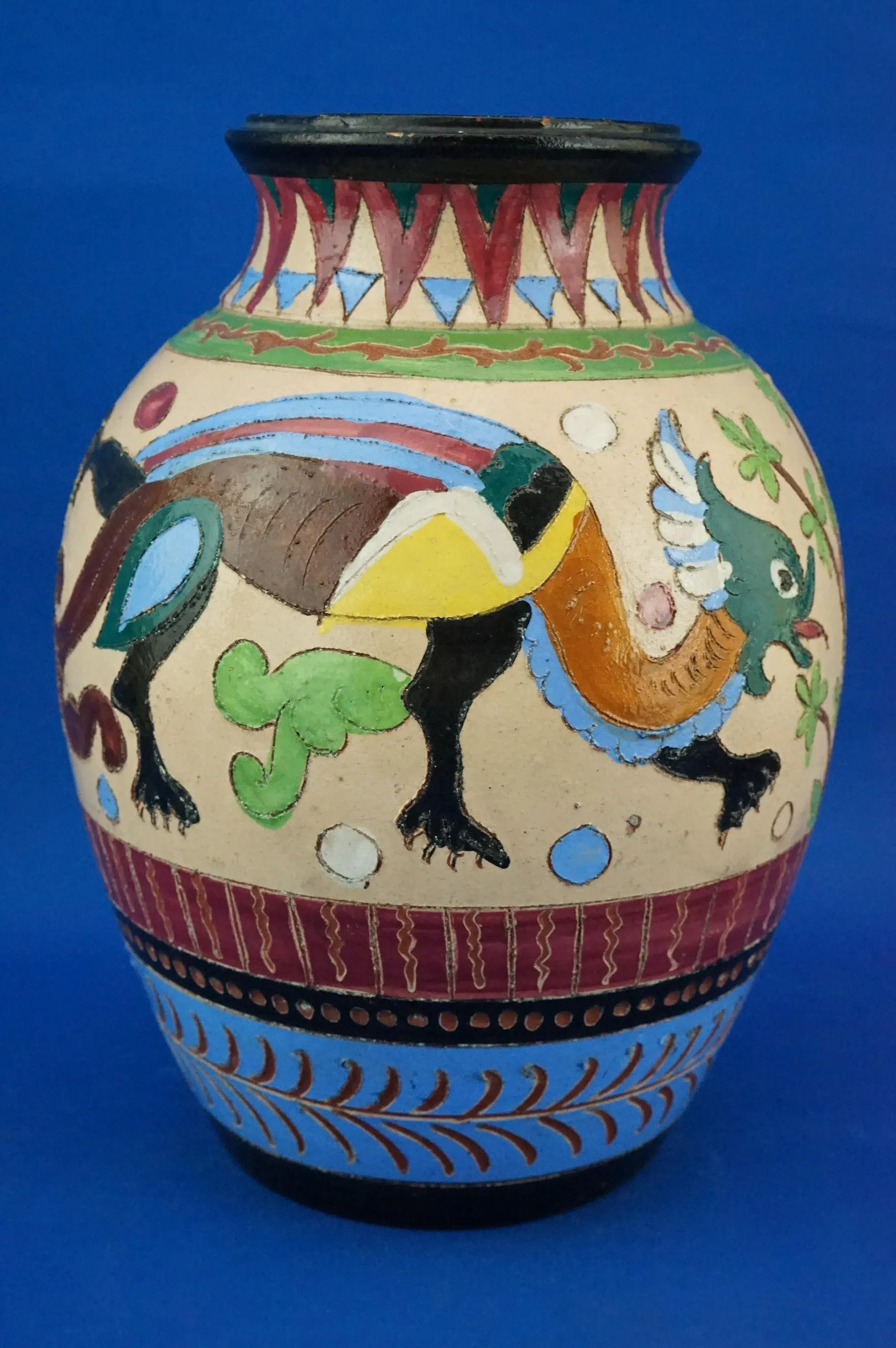 Vintage Ceramic Vase with Dragons from Dante Milanis Factory, 1940s