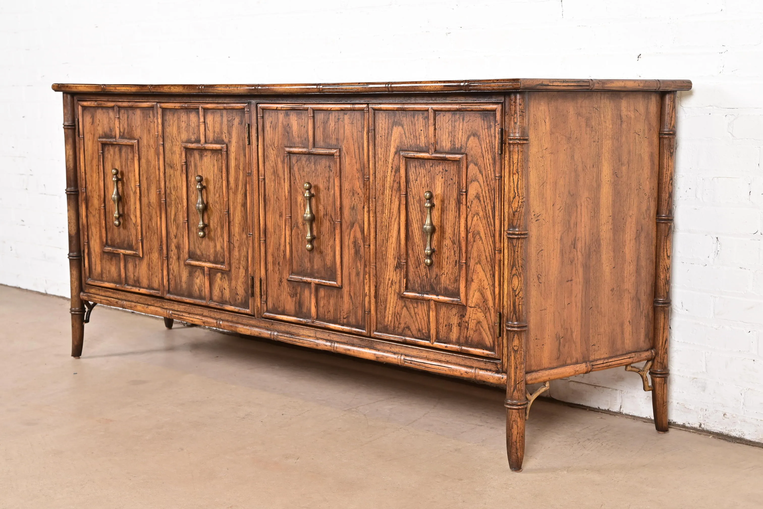 Mid-Century Hollywood Regency Chinoiserie Fruitwood Faux Bamboo