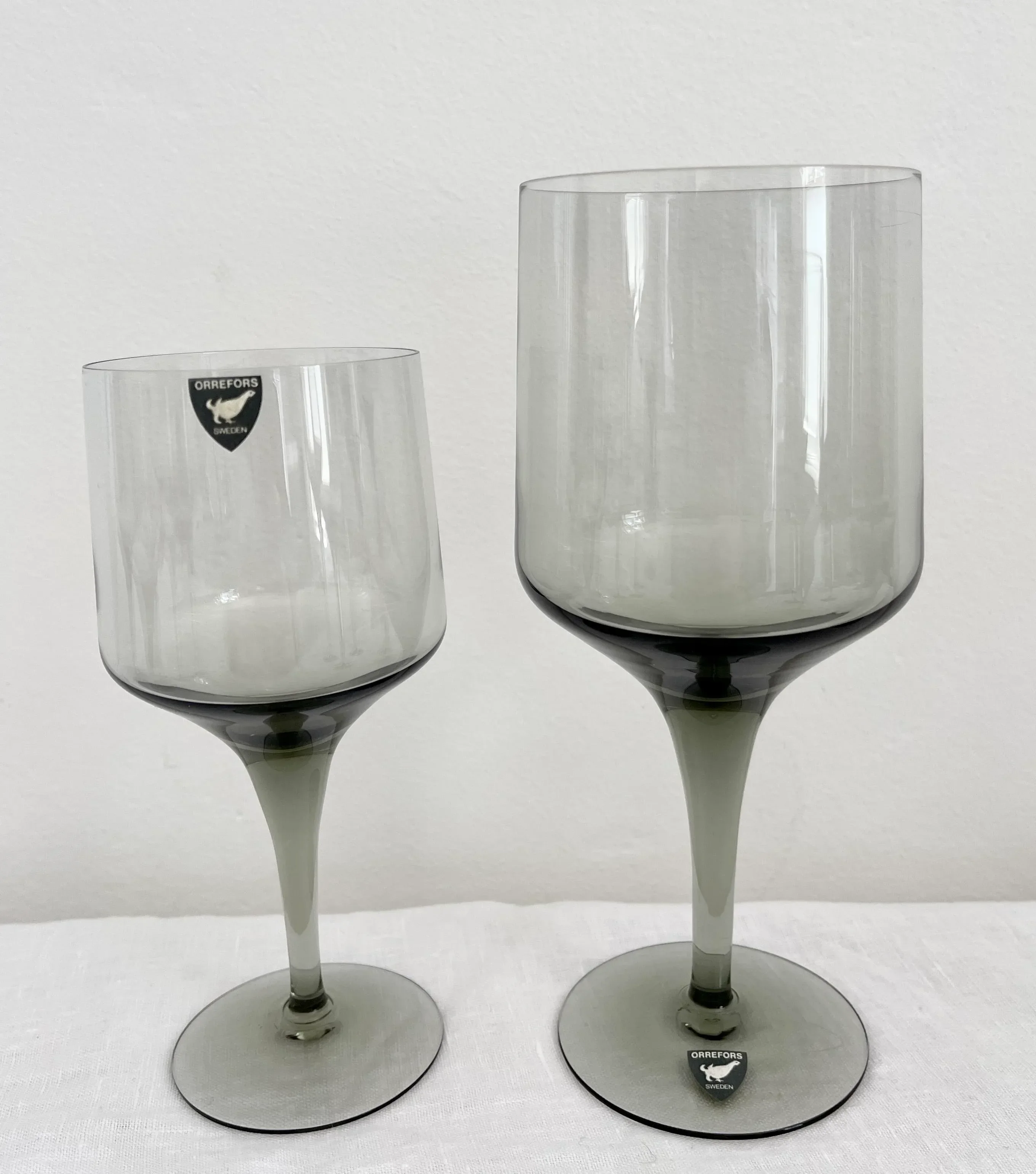 Mid 20th Century Orrefors Sweden Mid-Century Glasses, Smoke - Set of 12 Mid 20th Century Orrefors Sweden Mid-Century Glasses, Smoke - Set of 12
