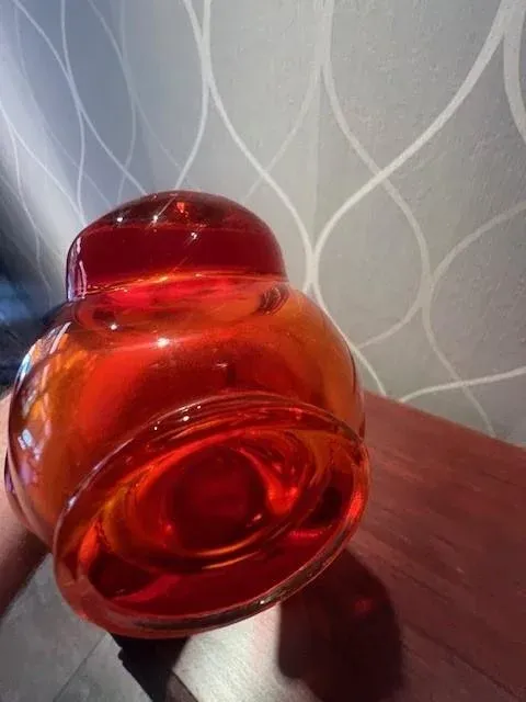 1960s Viking Persimmon Amberina Art Glass Swung Vase Epic Drape Stretch