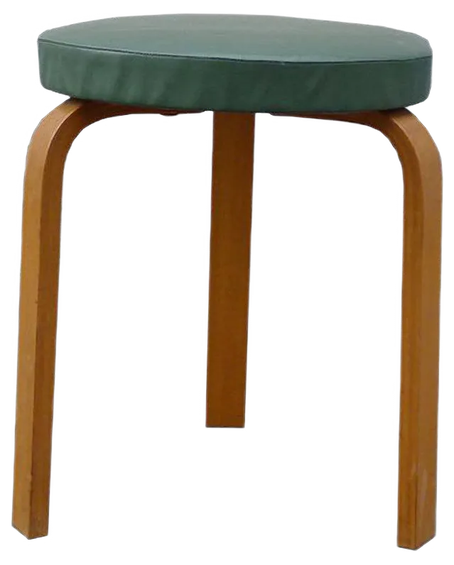 Vintage Minimalist Model 60 Stool with Green Leatherette by Alvar