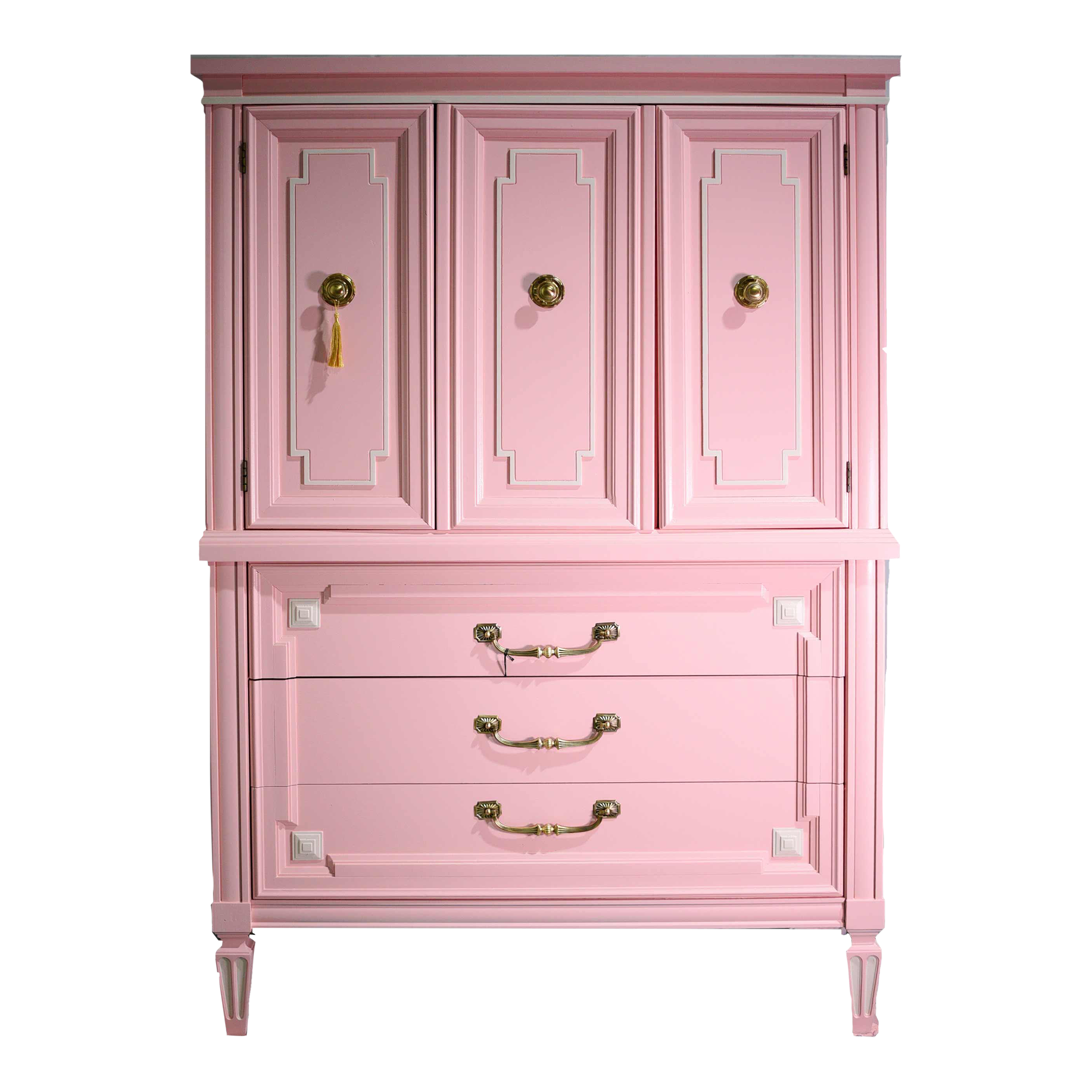 1970s Transitional Highboy Dresser in Pink by Thomasville Newly