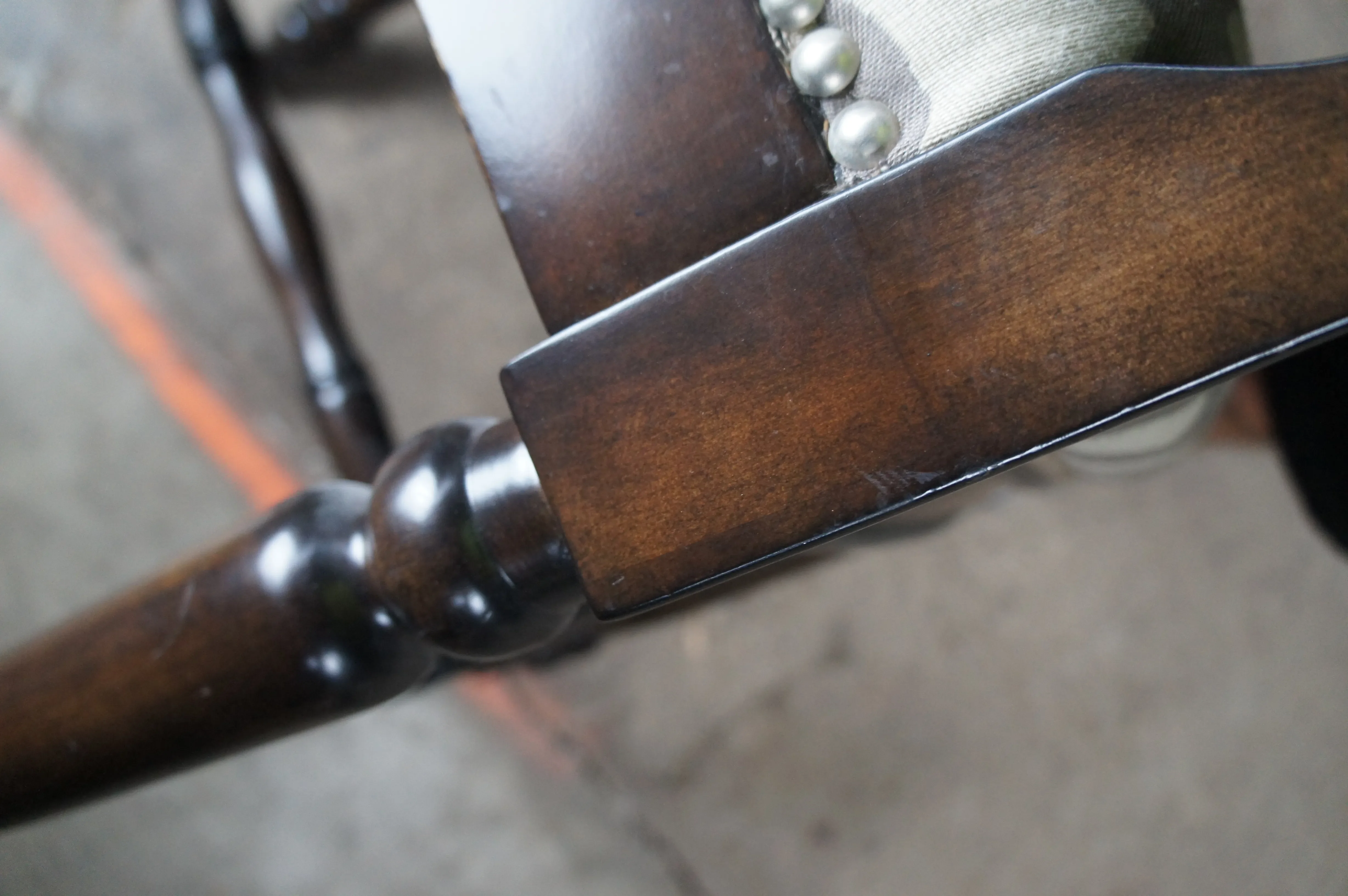 Late 20th Century Drexel Heritage Contemporary Dark Walnut Nailhead Dining Chairs- Set of 6