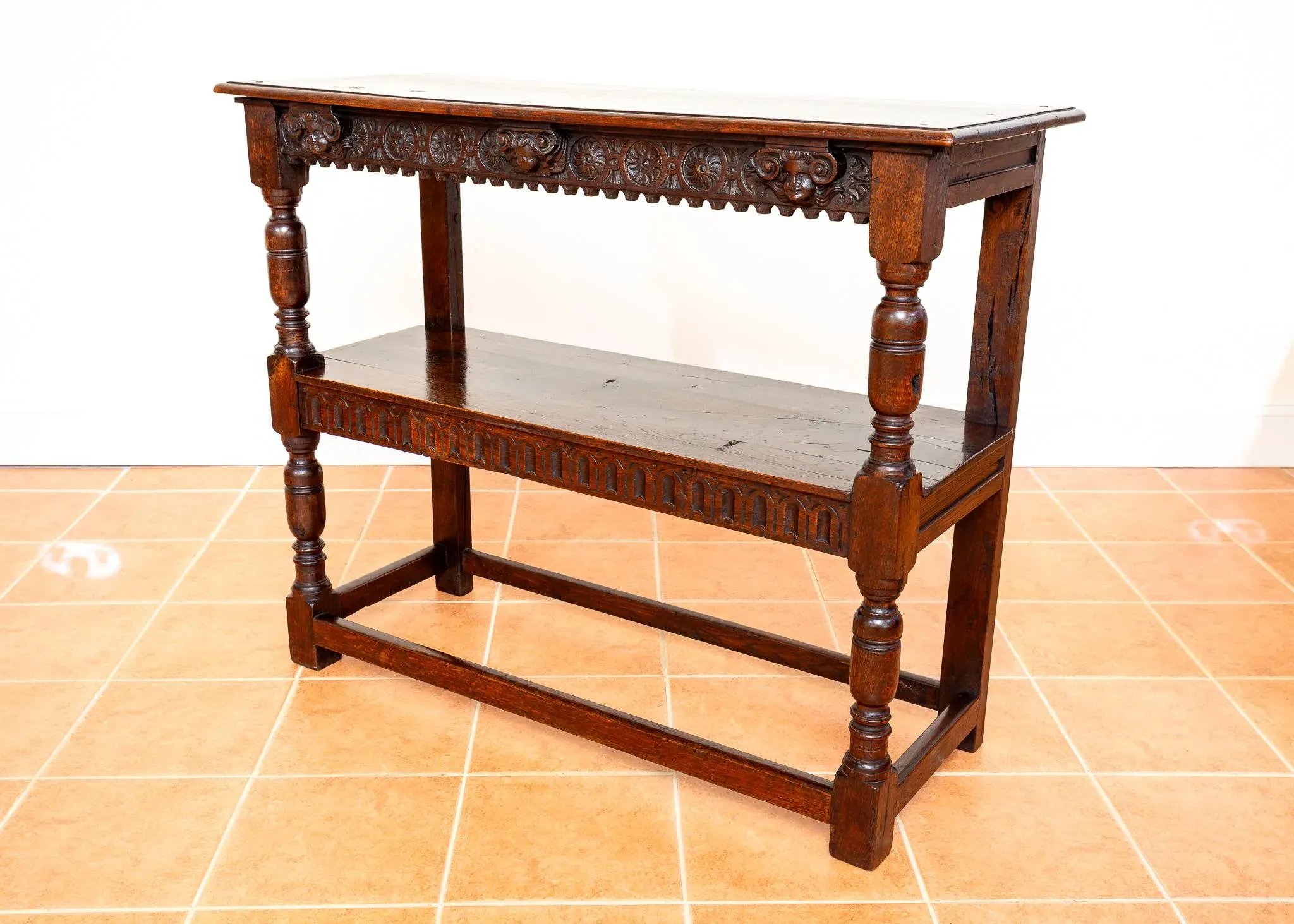 17th Century Jacobean Country Carved Oak Tiered Server, 1600s