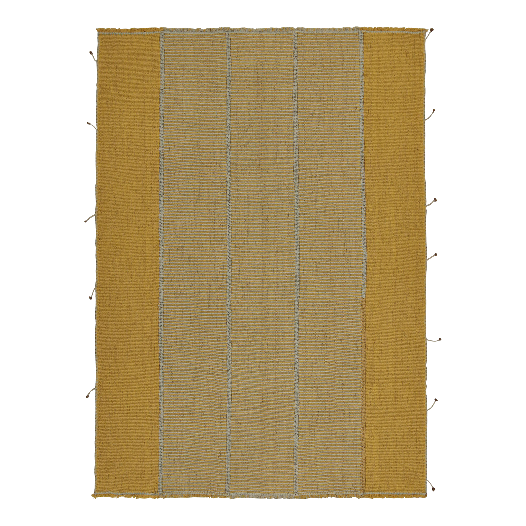 Rug & Kilim’s Contemporary Kilim in Gold and Blue Stripes