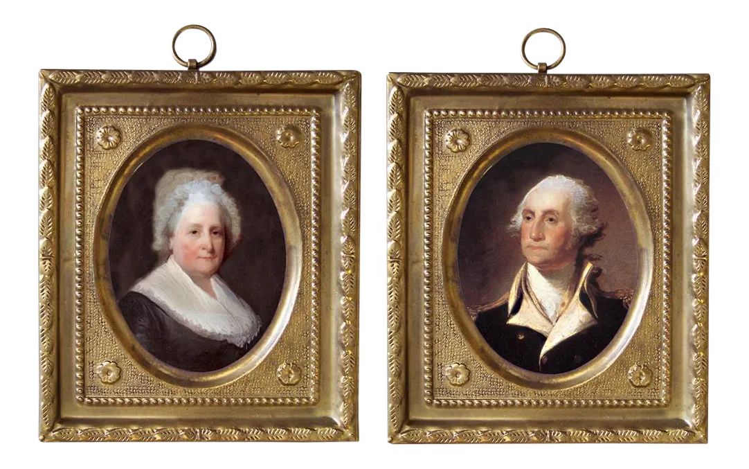 George and Martha Washington Reproduction Prints in Embossed Brass ...