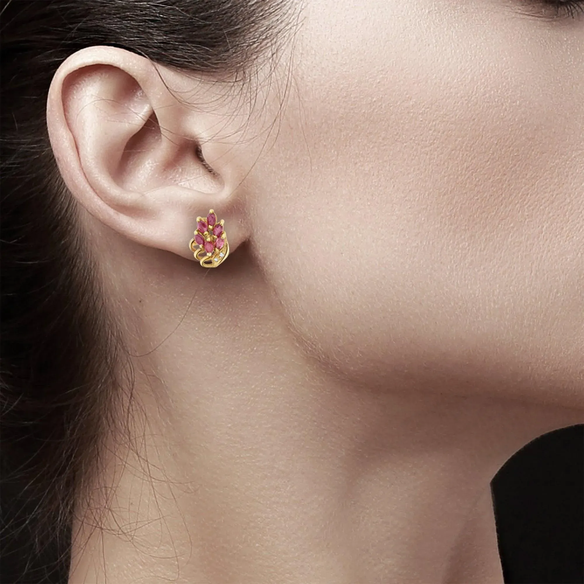 Marquise Ruby Cluster Earrings with Diamond Accent, 2 Pieces