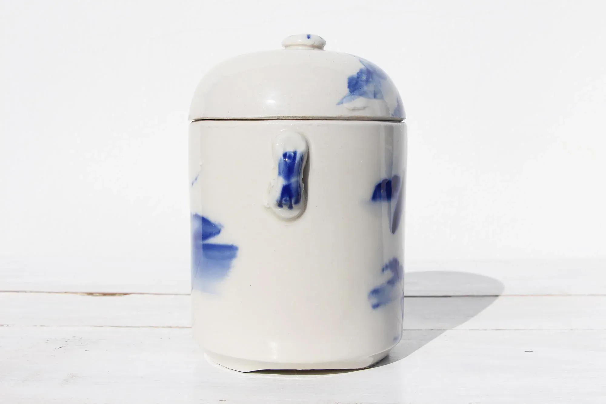 1940s Chinese Celadon Blue & White Tea Caddy