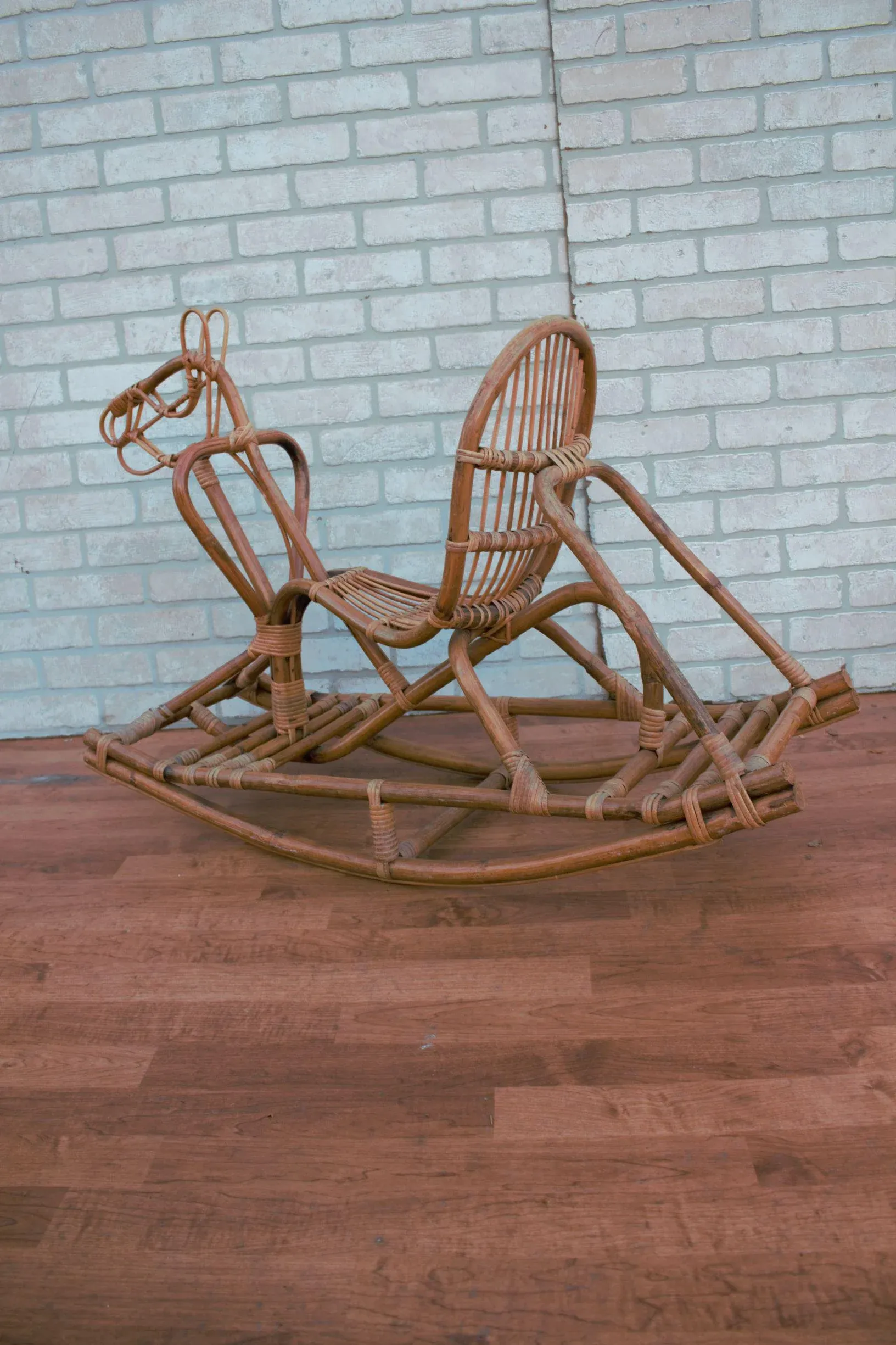 Mid Century Modern Italian Bamboo and Rattan Rocking Horse Chairish