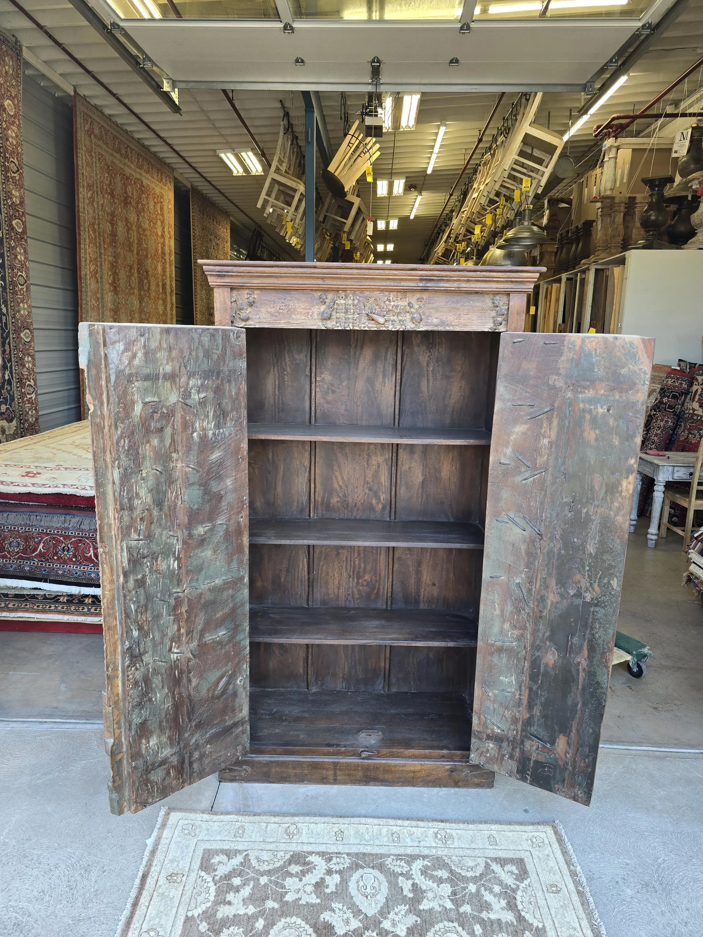 Reclaimed Wood Old Door Cabinet With Multicolor Finish.