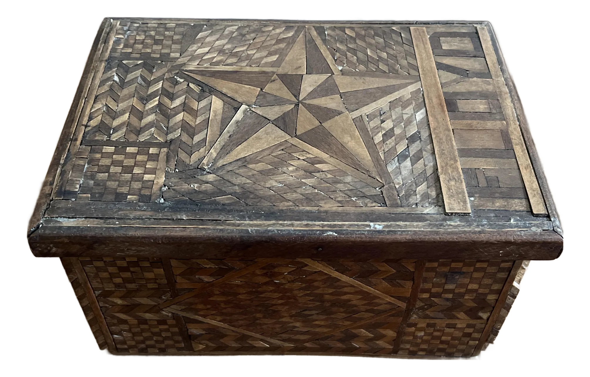 Early 19th Century Handmade Antique Tramp/Marquetry Box