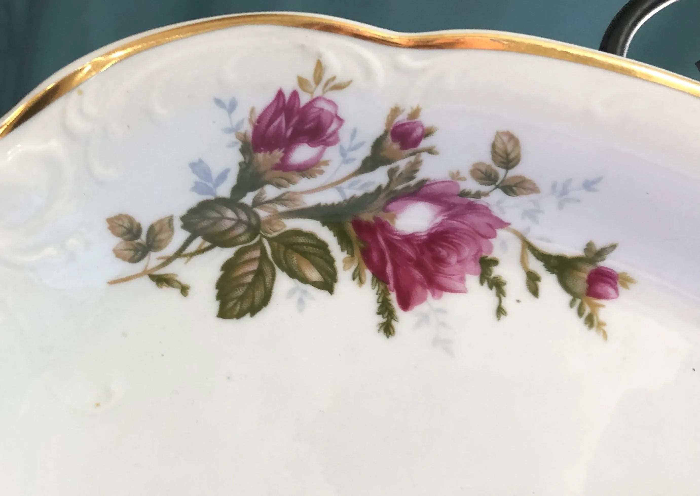 Mid 19th Century Platter by Wawel, Poland, Moss Rose Pattern