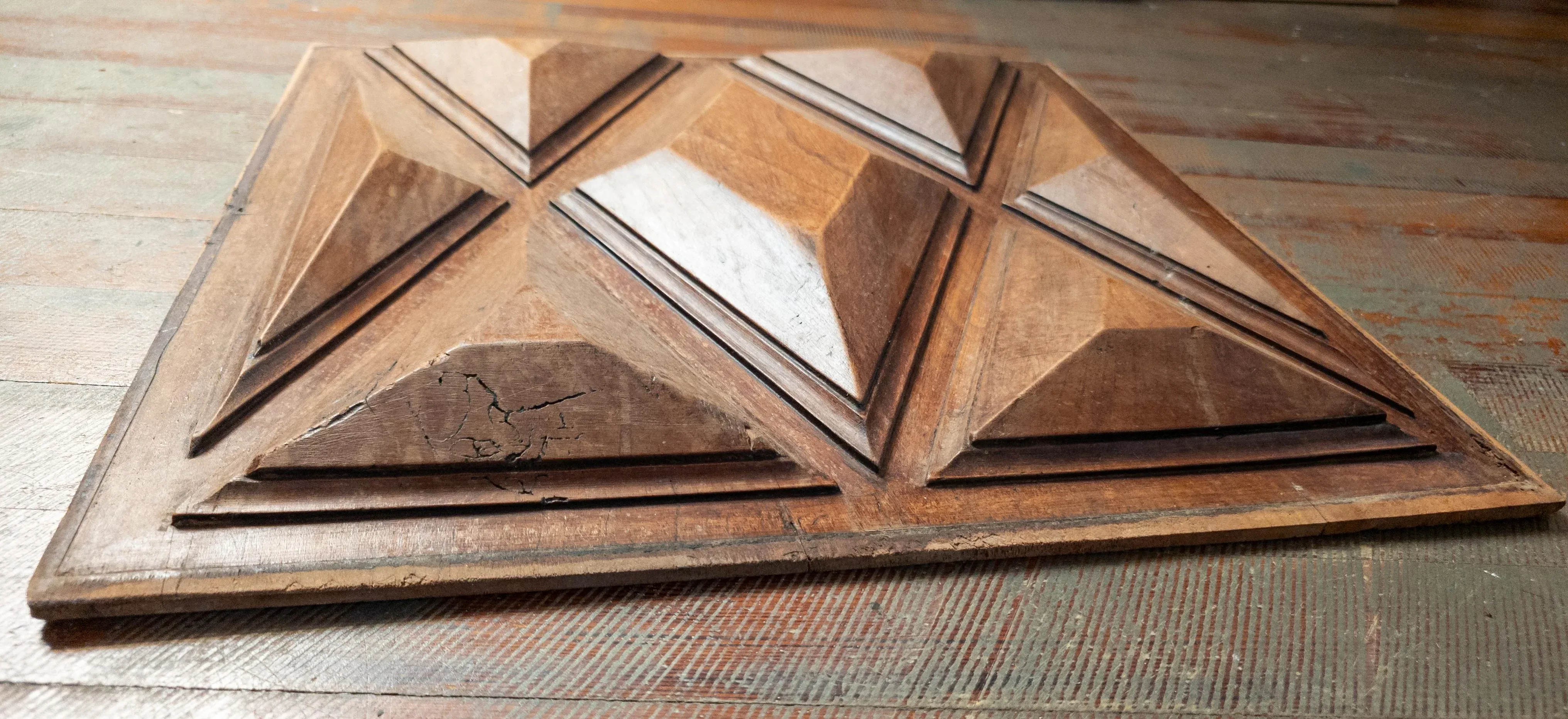 19th Century Sculptural Geometric Walnut Carved Furniture Panel Wall Decoration