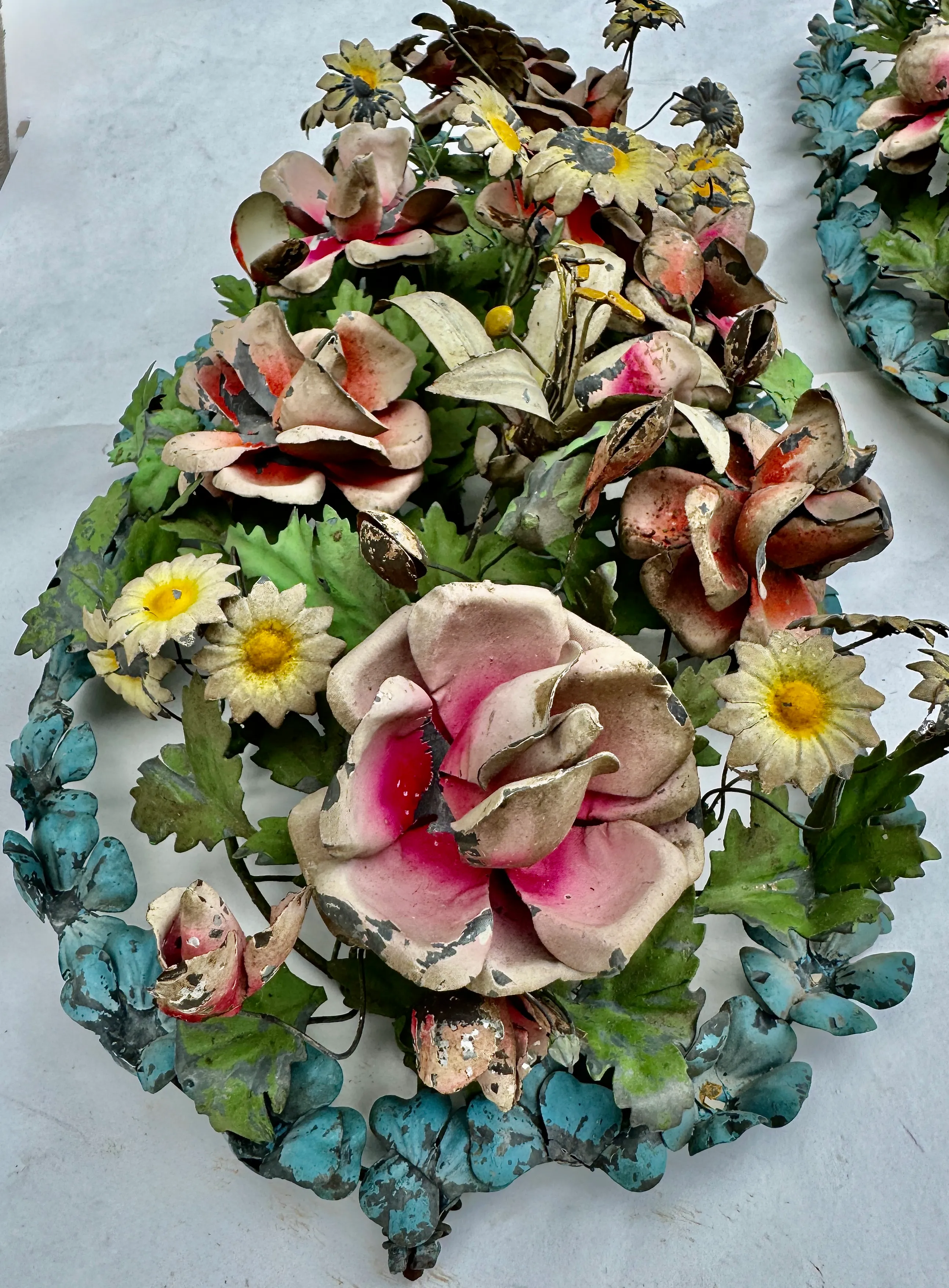 Italian Tole Floral Wall Sculptures, Pair, Circa 1950
