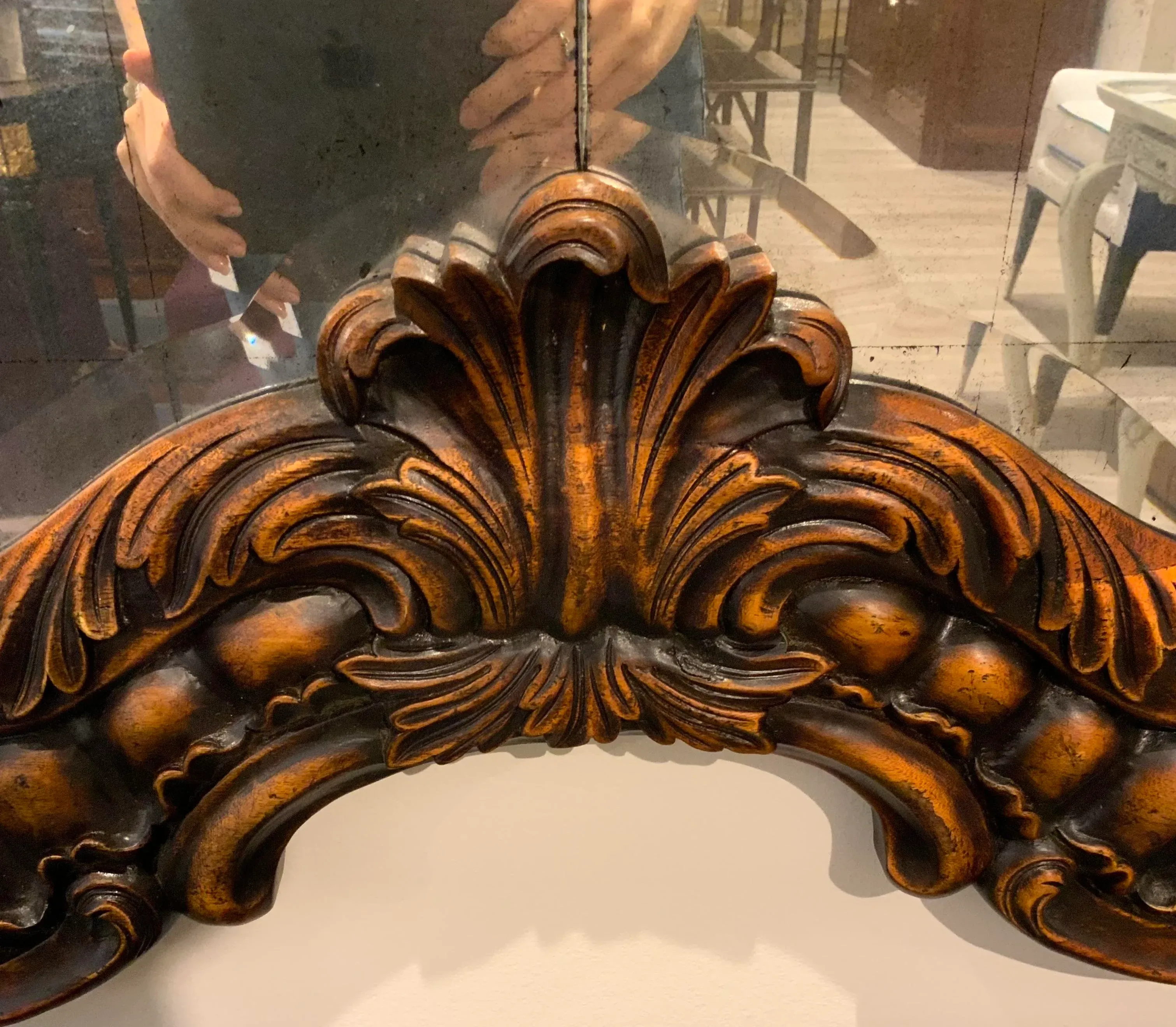 John Richard Traditional Carved Wood Antique Wall Mirror | Chairish