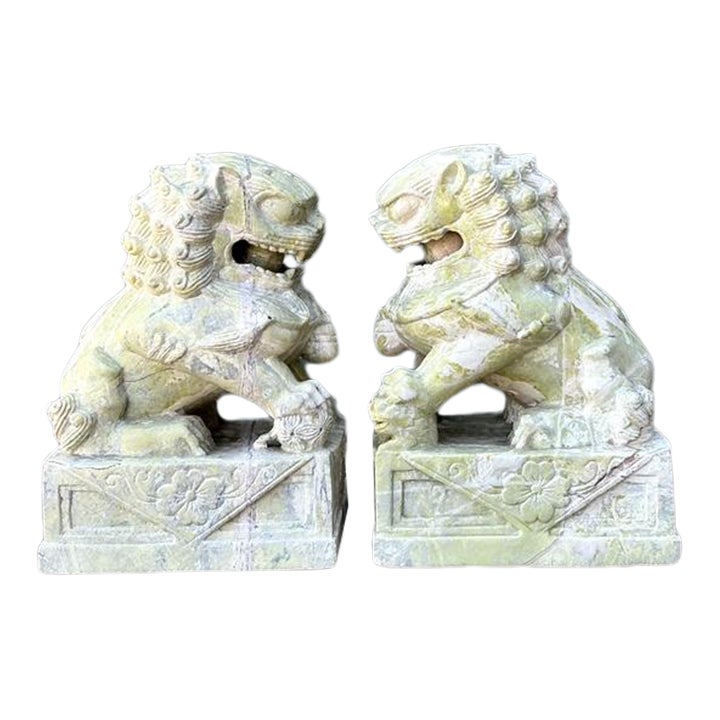 Vintage Distressed Soapstone Foo Dogs - A Pair