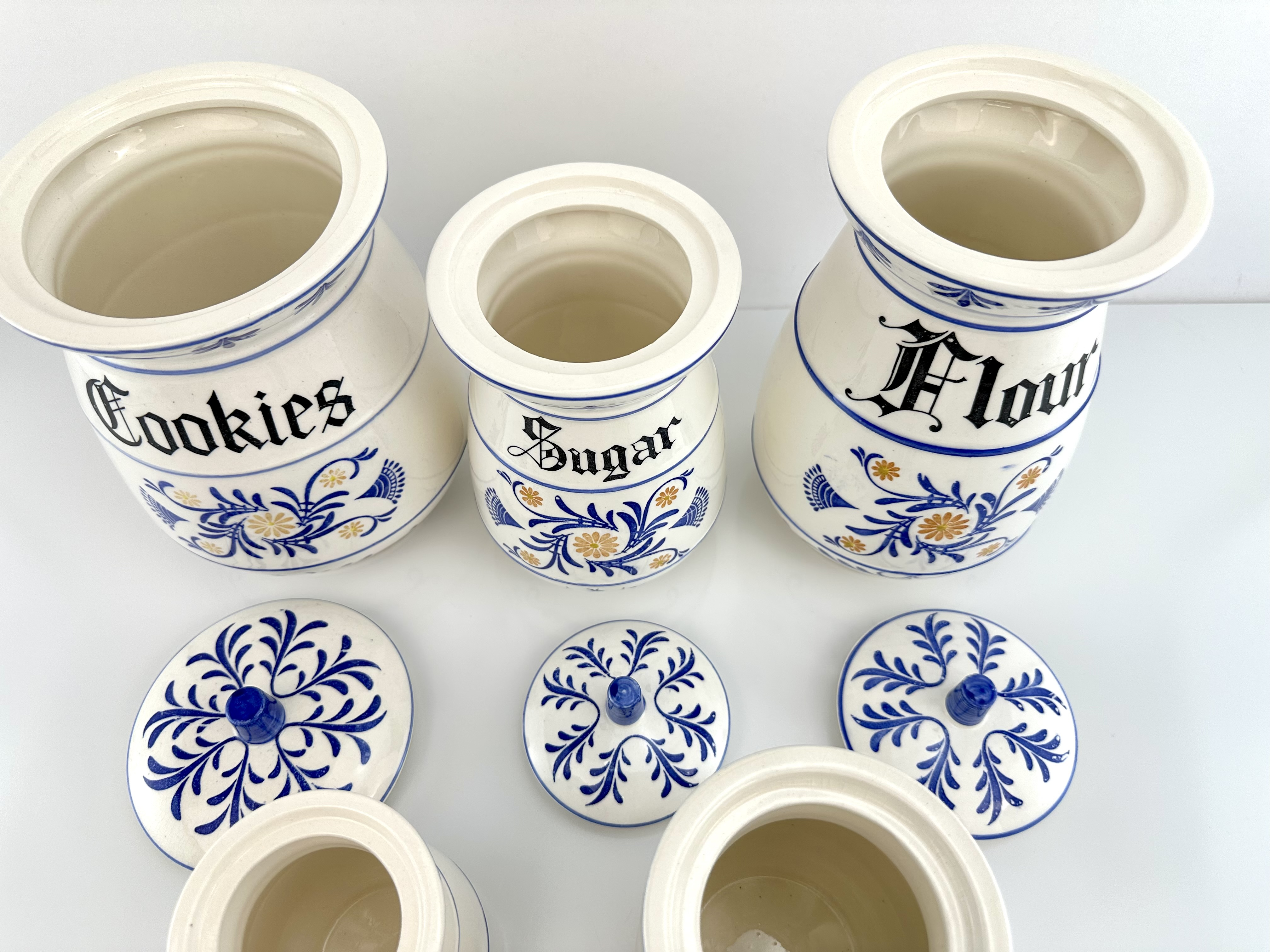Vintage Royal Sealy Japan Blue and White Canister Set, Cookie