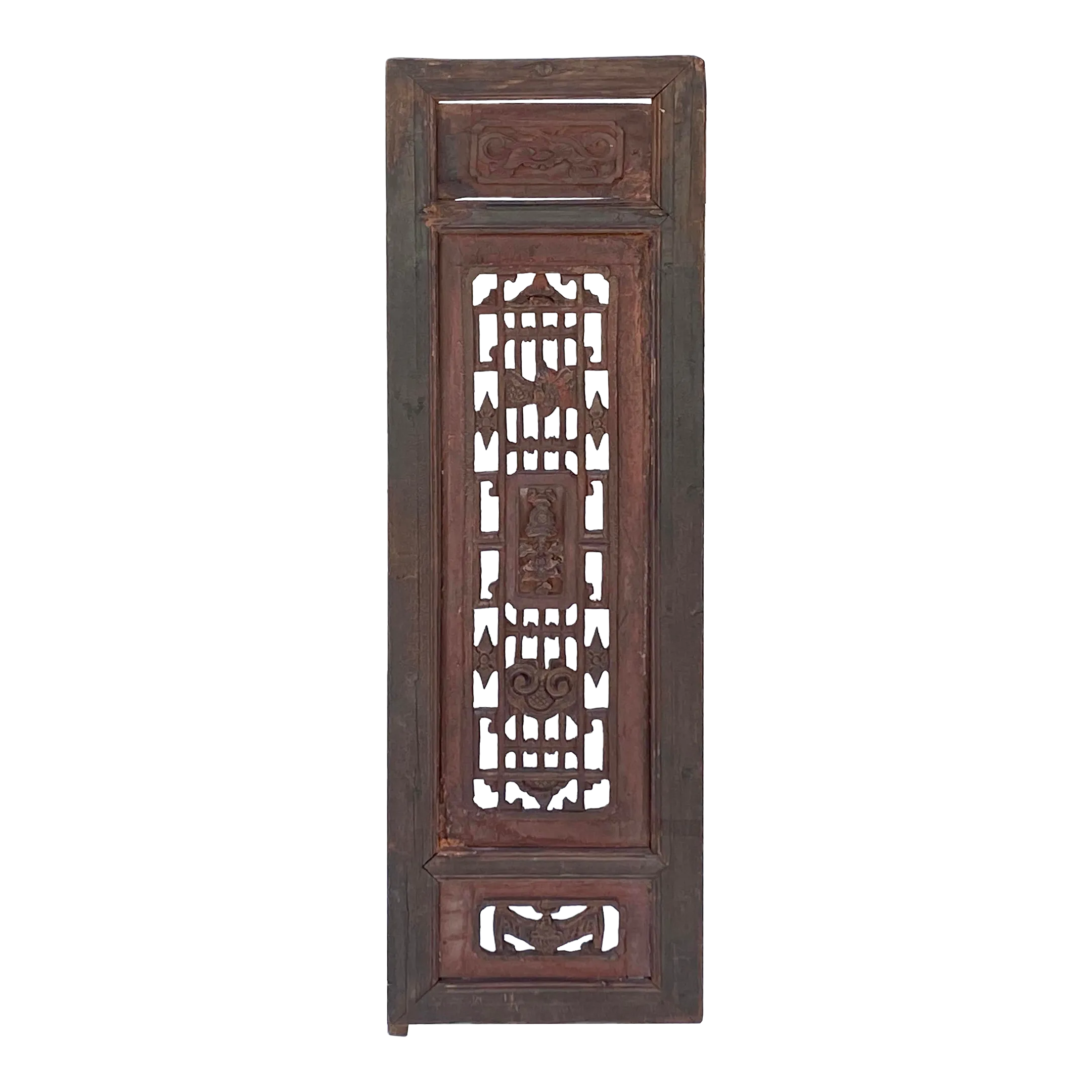 Chinese Vintage Restored Wood OxBlood Red Brown Wall Hanging Art Chairish