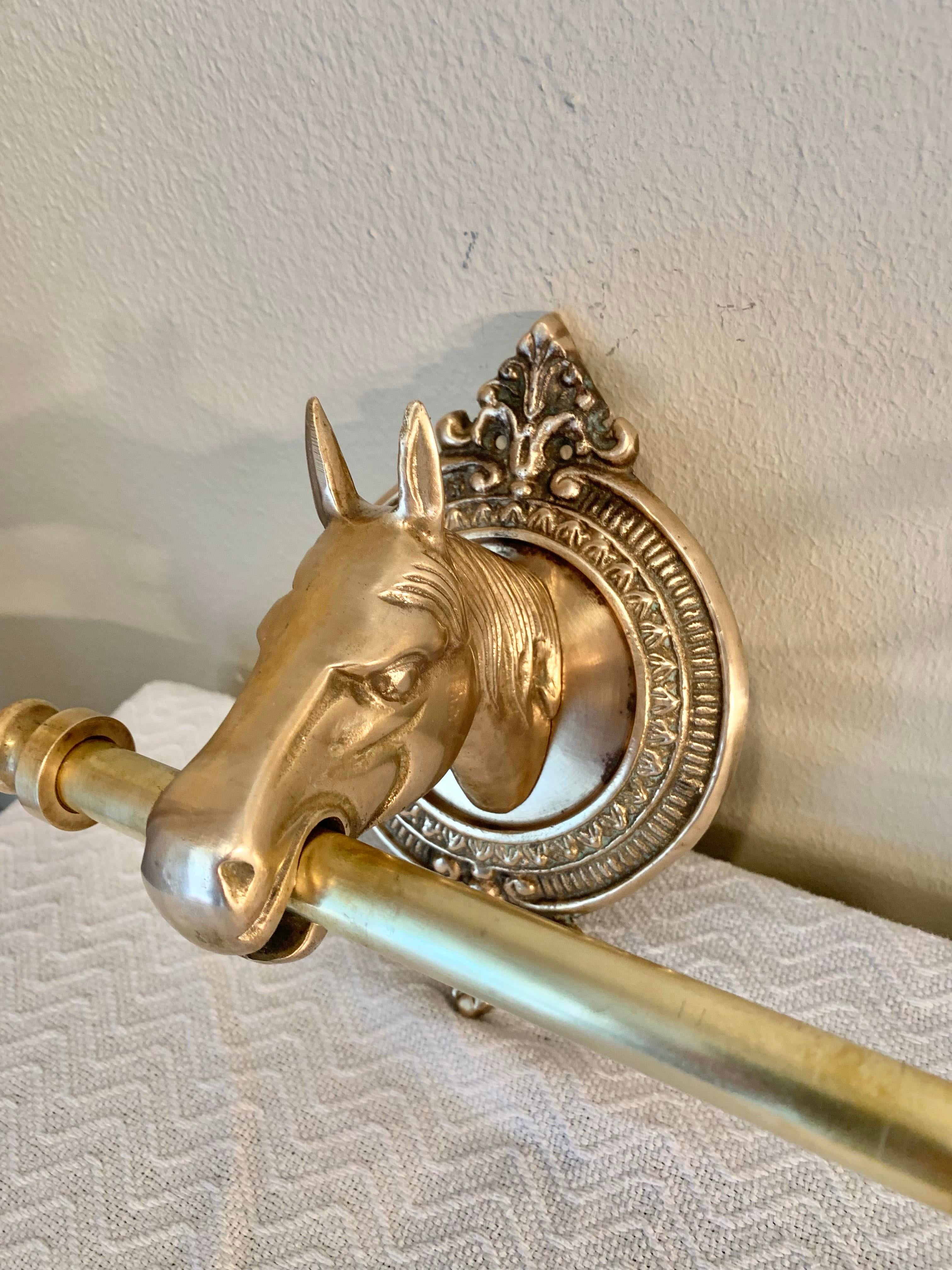 Mid 20th Century Brass Horse Head Equestrian Five Hook Coat Rack