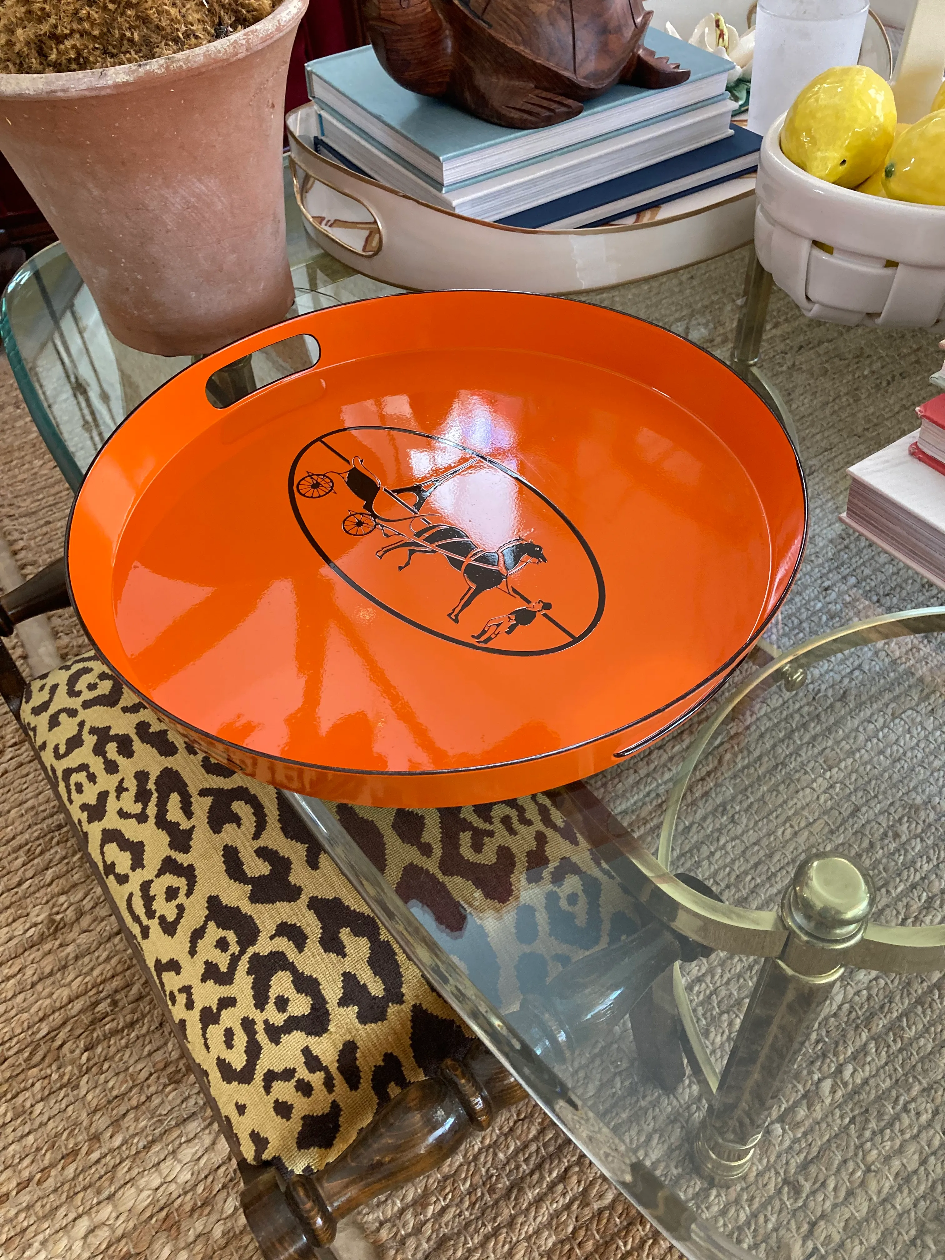 Orange Lacquered Hermes Inspired Bar Tray | Chairish