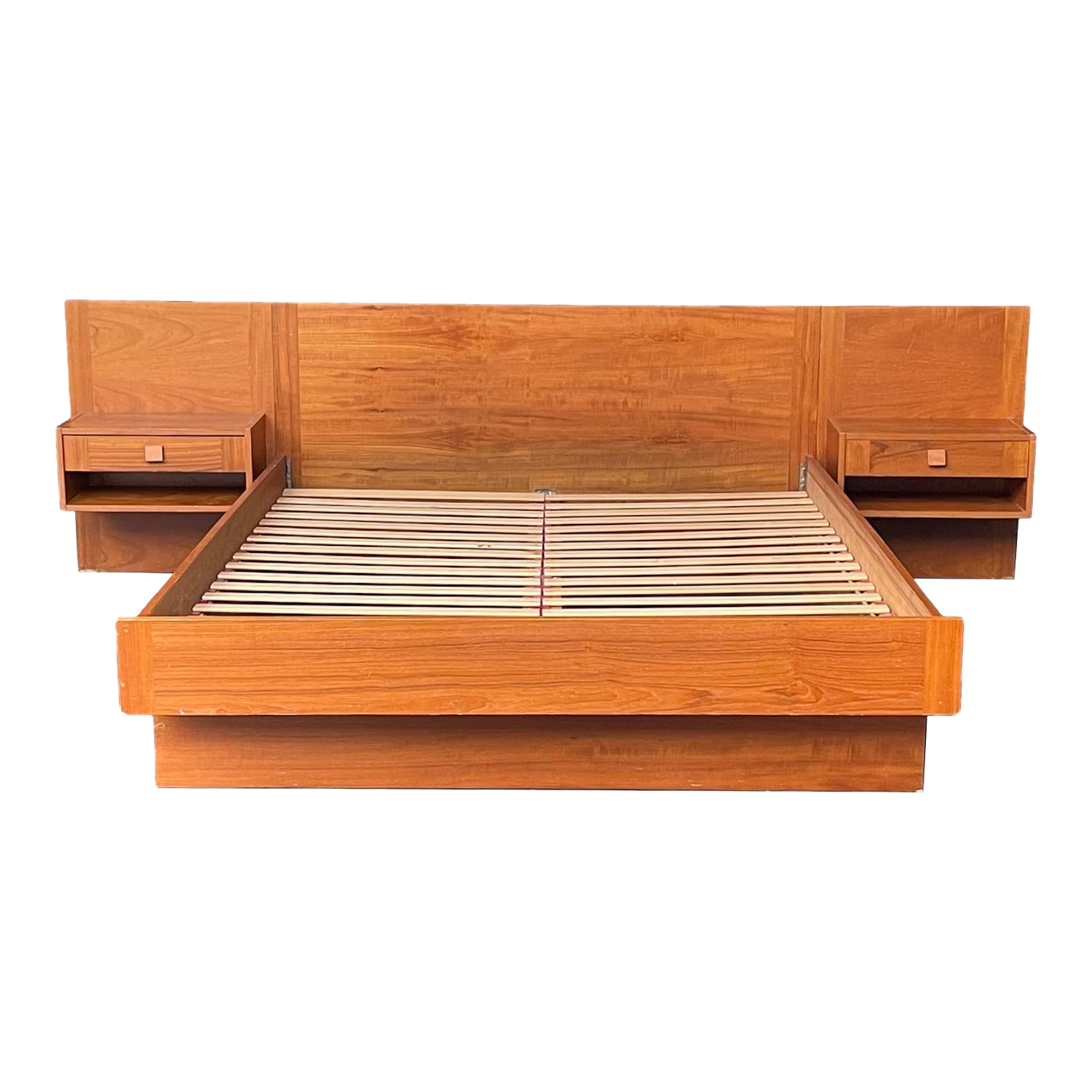 1970s Teak Queen Platform Bed With Floating Nightstands Chairish